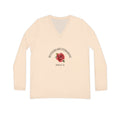 Women’s V-Neck Long Sleeve Shirt — "Be Strong and Courageous" Joshua 1:9 Rose Design