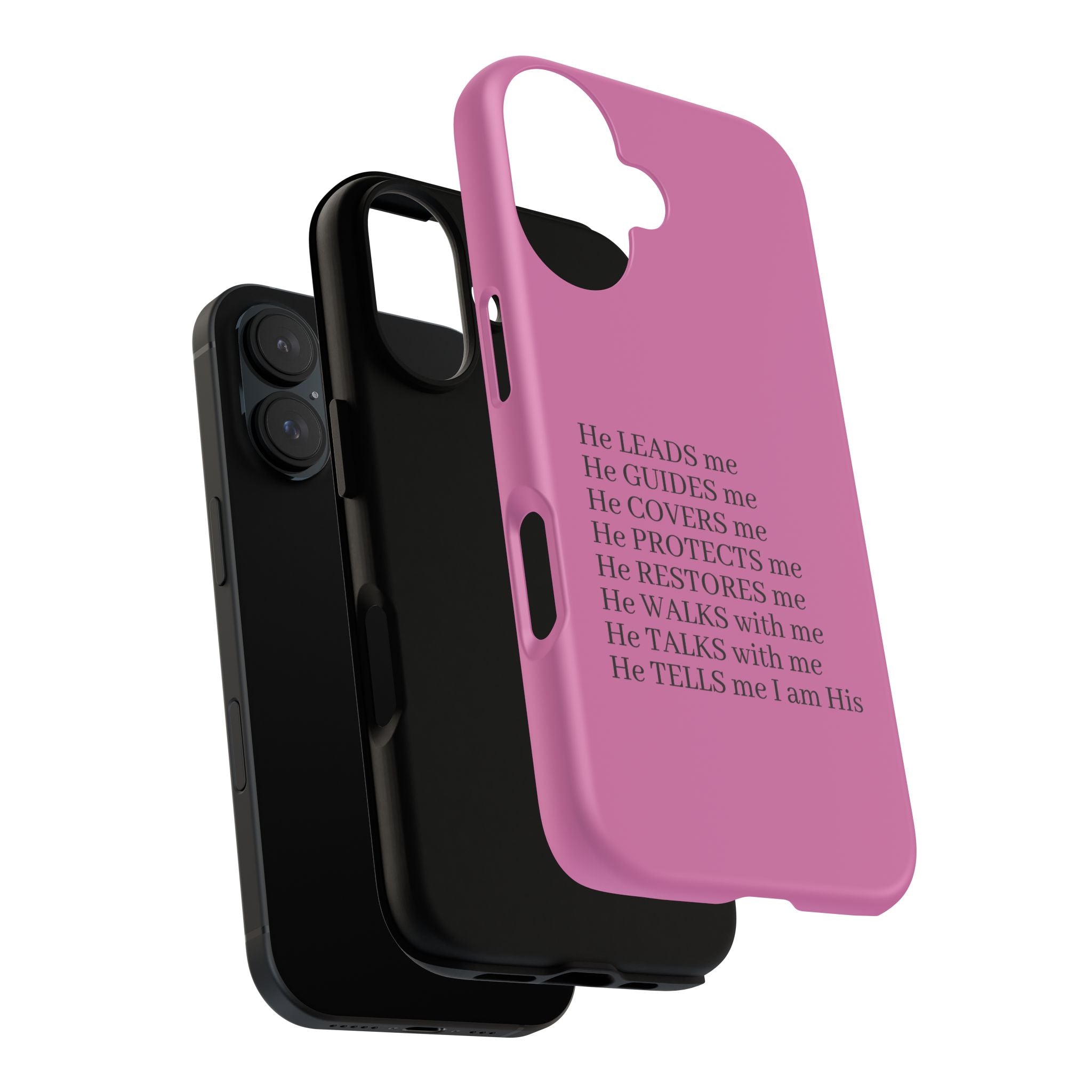 Pink Christian Faith iPhone Case — "He Leads Me" Inspirational Phone Cover