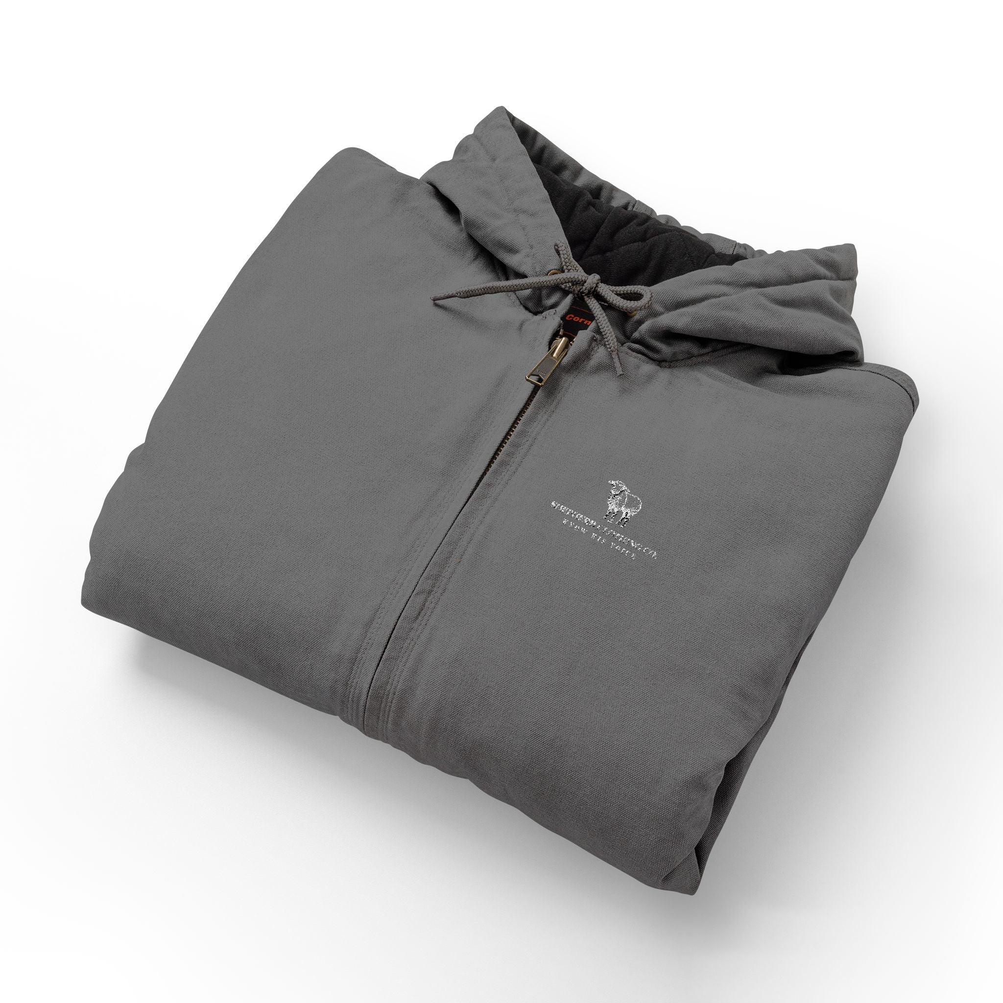 Duck Cloth Hooded Work Jacket - Embroidered Logo Heavy-Duty Workwear