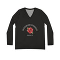 Women’s V-Neck Long Sleeve Shirt — "Be Strong and Courageous" Joshua 1:9 Rose Design (Black)