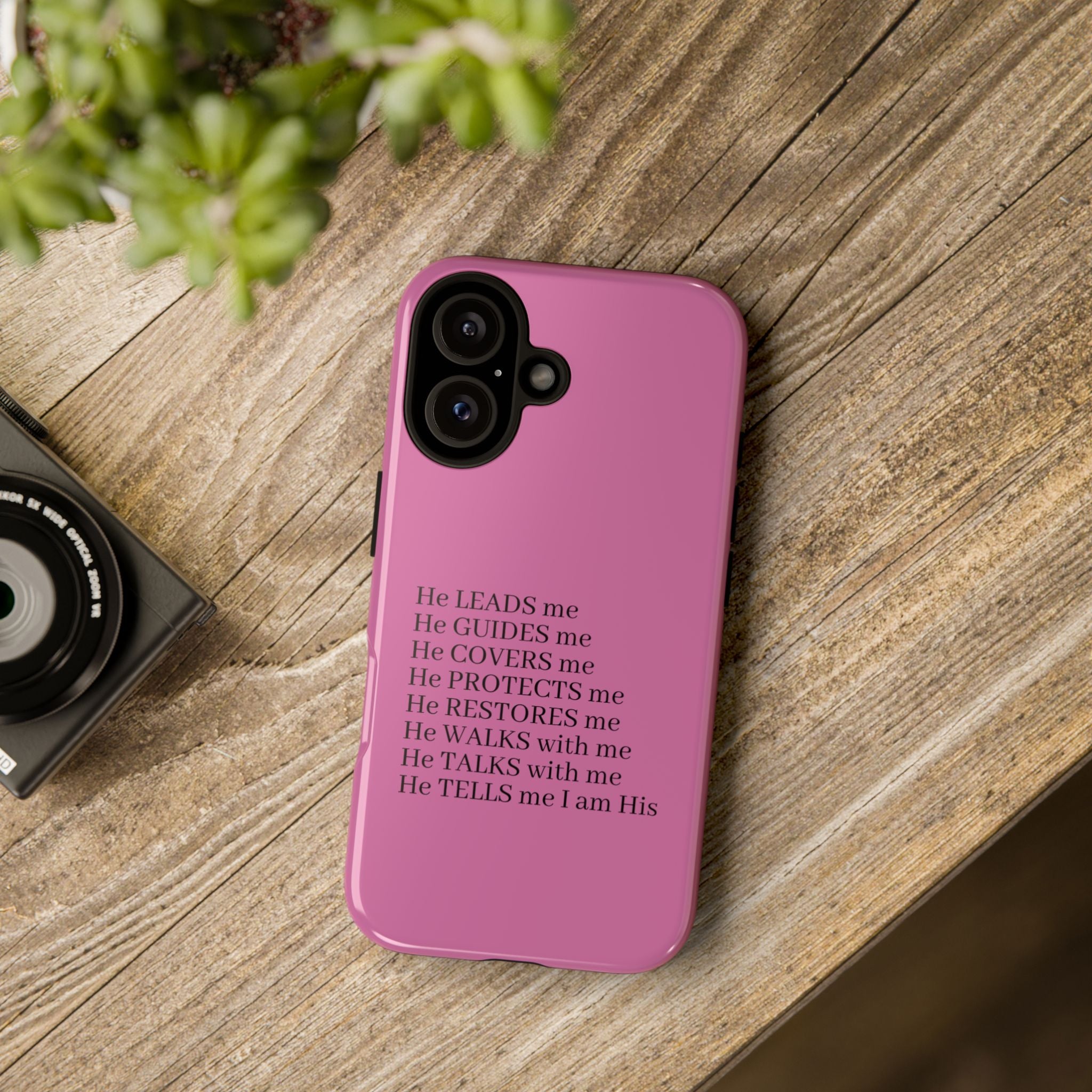 Pink Christian Faith iPhone Case — "He Leads Me" Inspirational Phone Cover