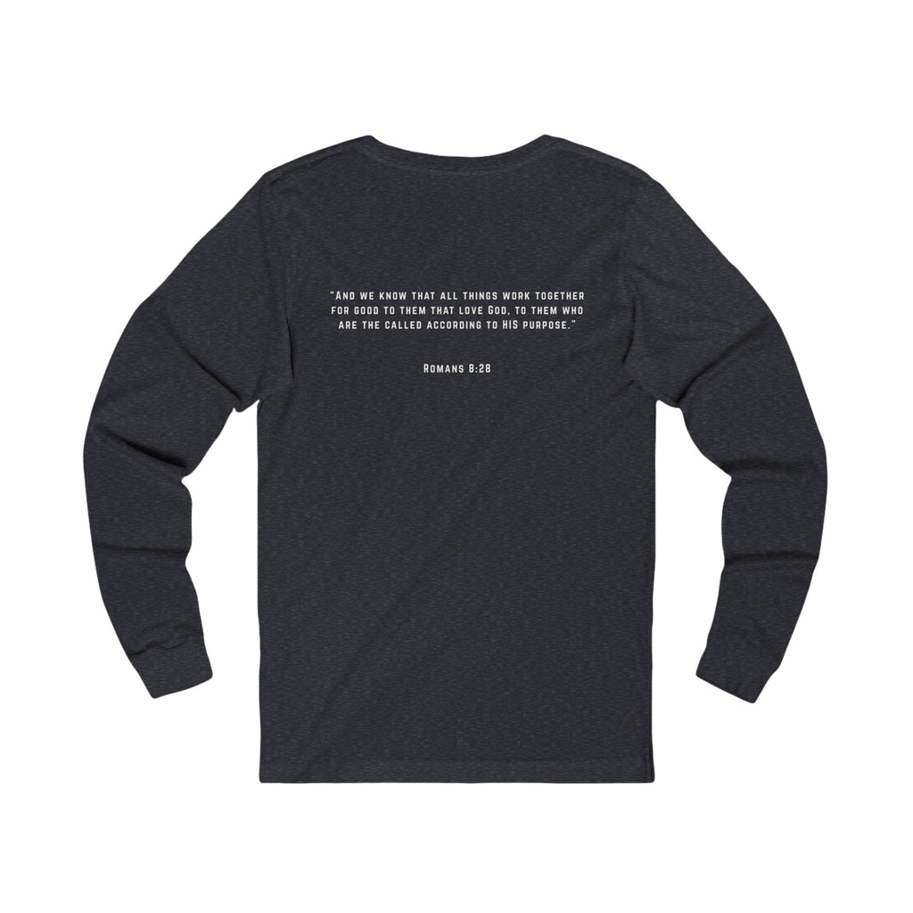 Long Sleeve Tee — 'Romans 8:28' Inspirational Christian Bible Verse Shirt
