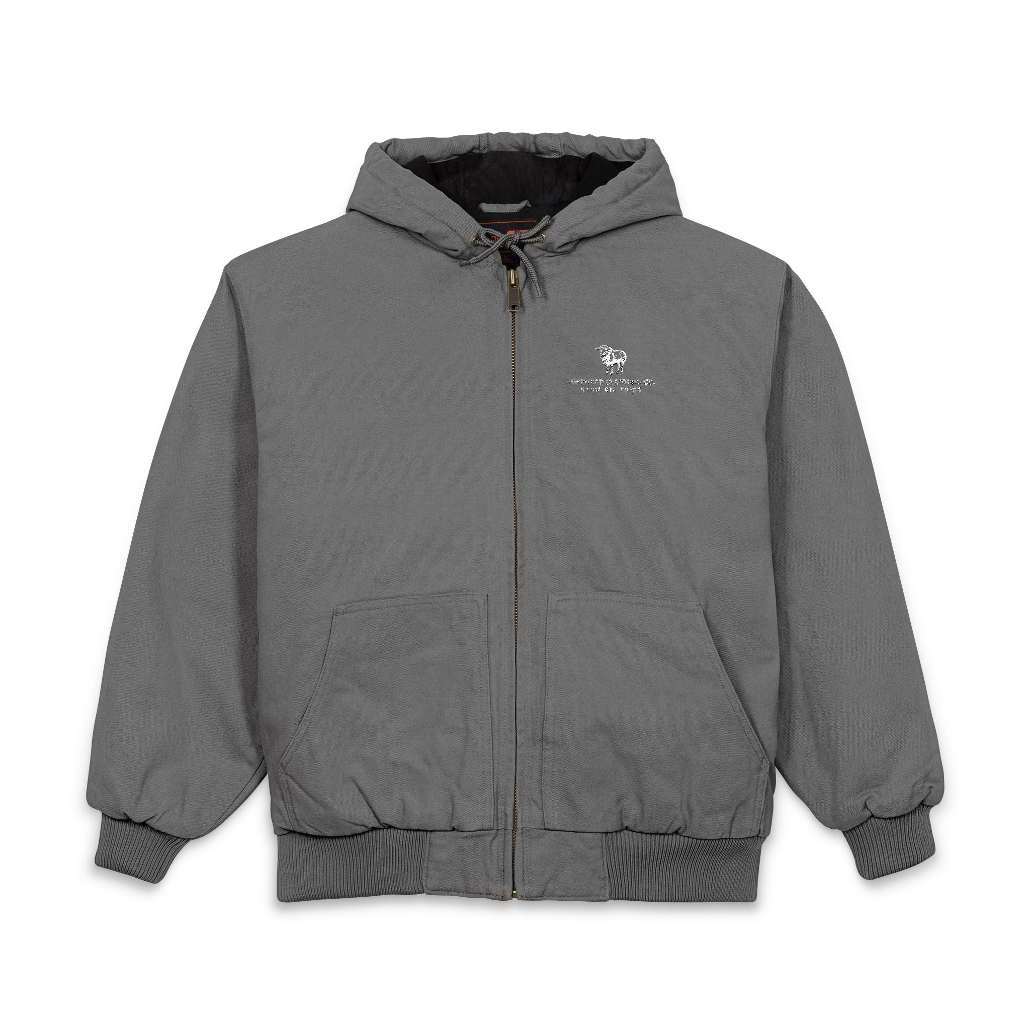 Duck Cloth Hooded Work Jacket - Embroidered Logo Heavy-Duty Workwear