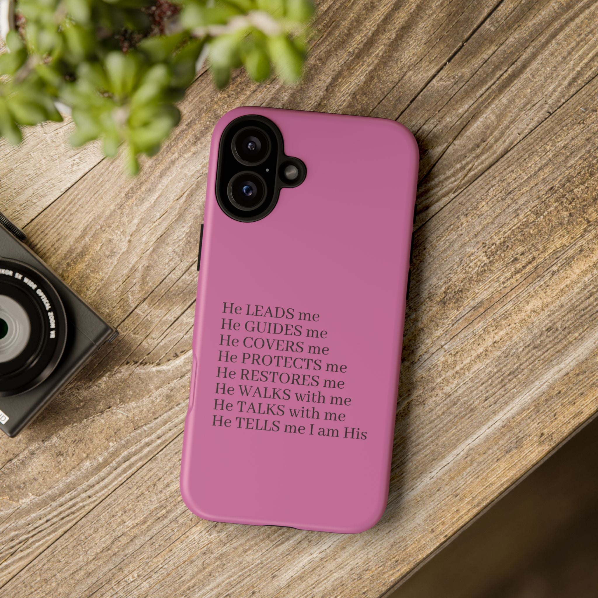 Pink Christian Faith iPhone Case — "He Leads Me" Inspirational Phone Cover