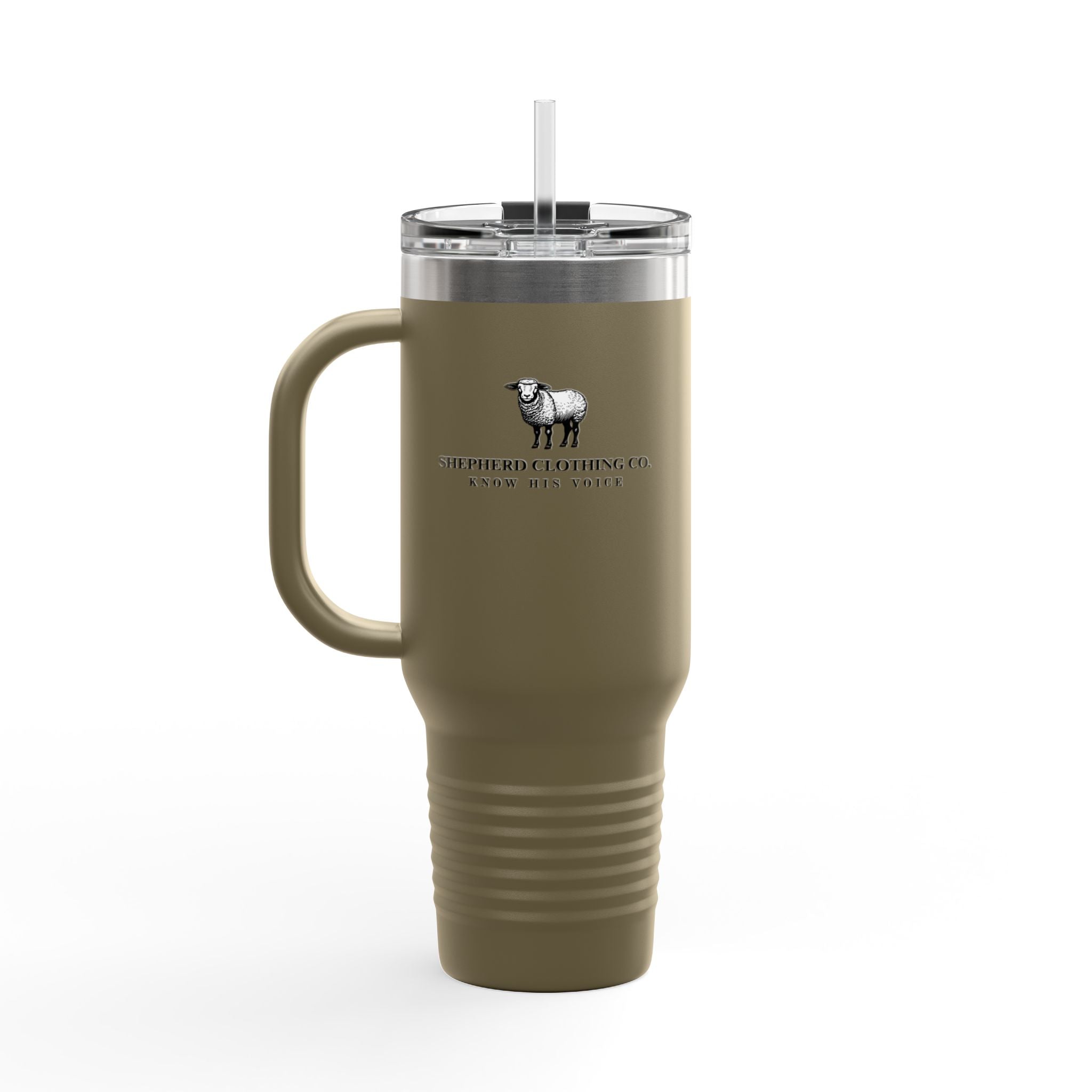 40oz Insulated Travel Mug with Handle — Shepherd Clothing Co. Logo