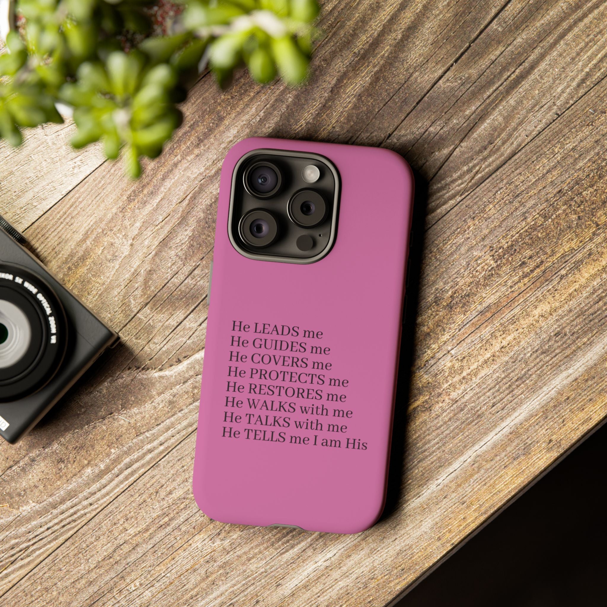 Pink Christian Faith iPhone Case — "He Leads Me" Inspirational Phone Cover