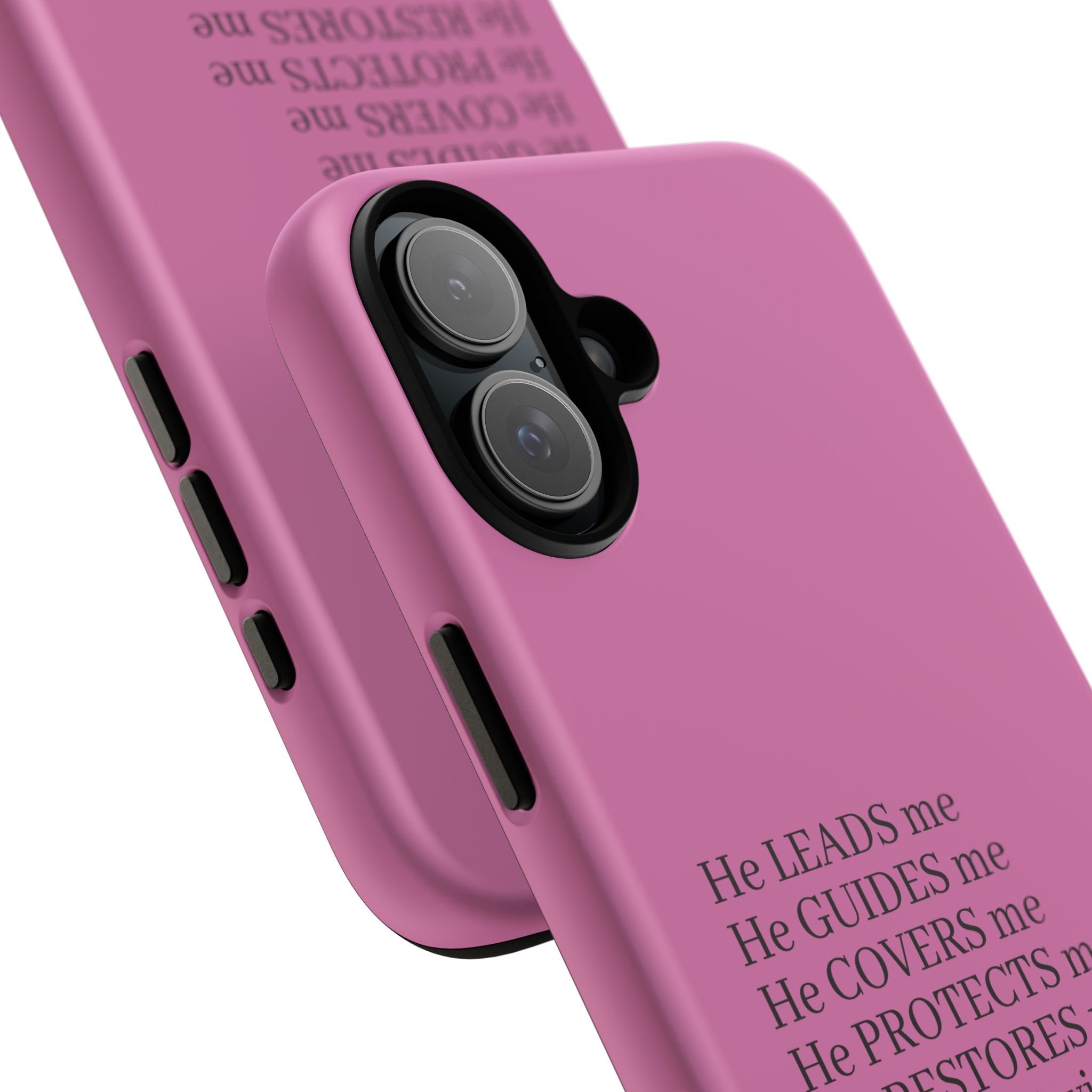 Pink Christian Faith iPhone Case — "He Leads Me" Inspirational Phone Cover