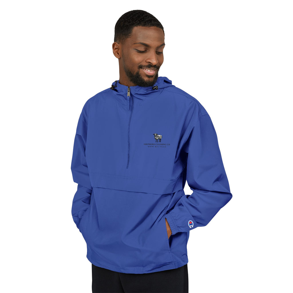 Packable Anorak Jacket — Light Blue Sheep Logo Windbreaker