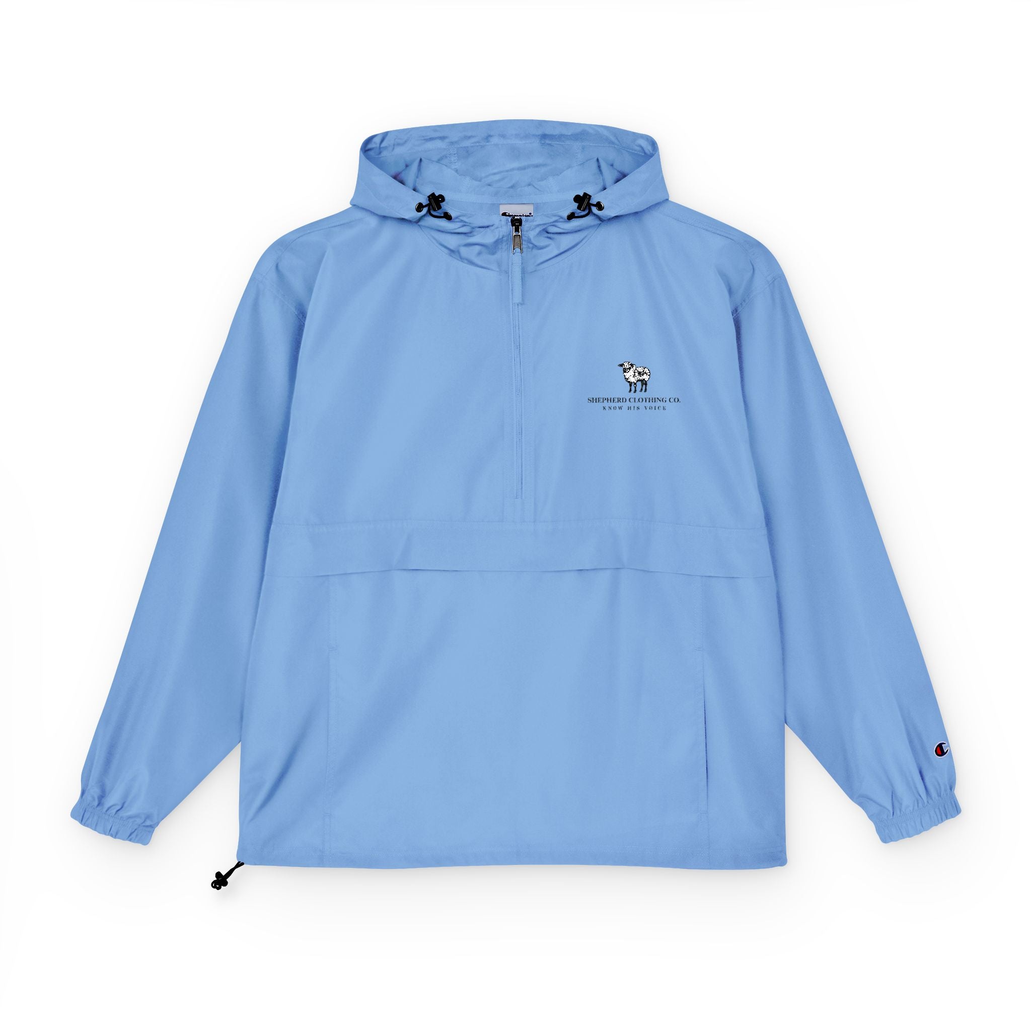 Packable Anorak Jacket — Light Blue Sheep Logo Windbreaker