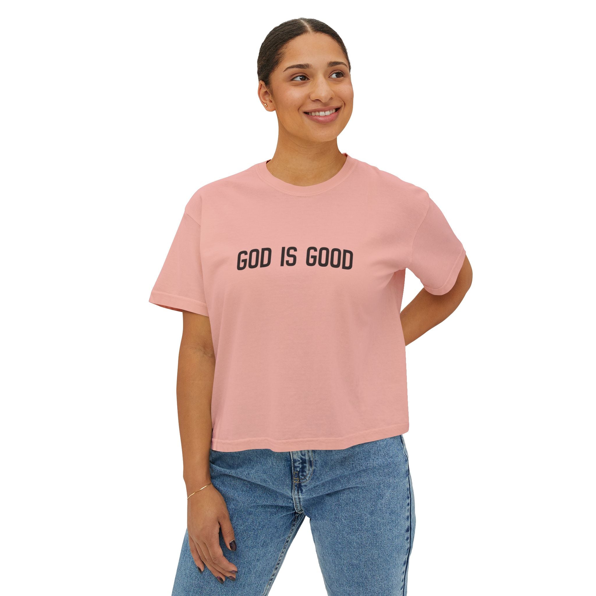 God Is Good Women's Boxy Tee — Faith-Based Casual Crop Top