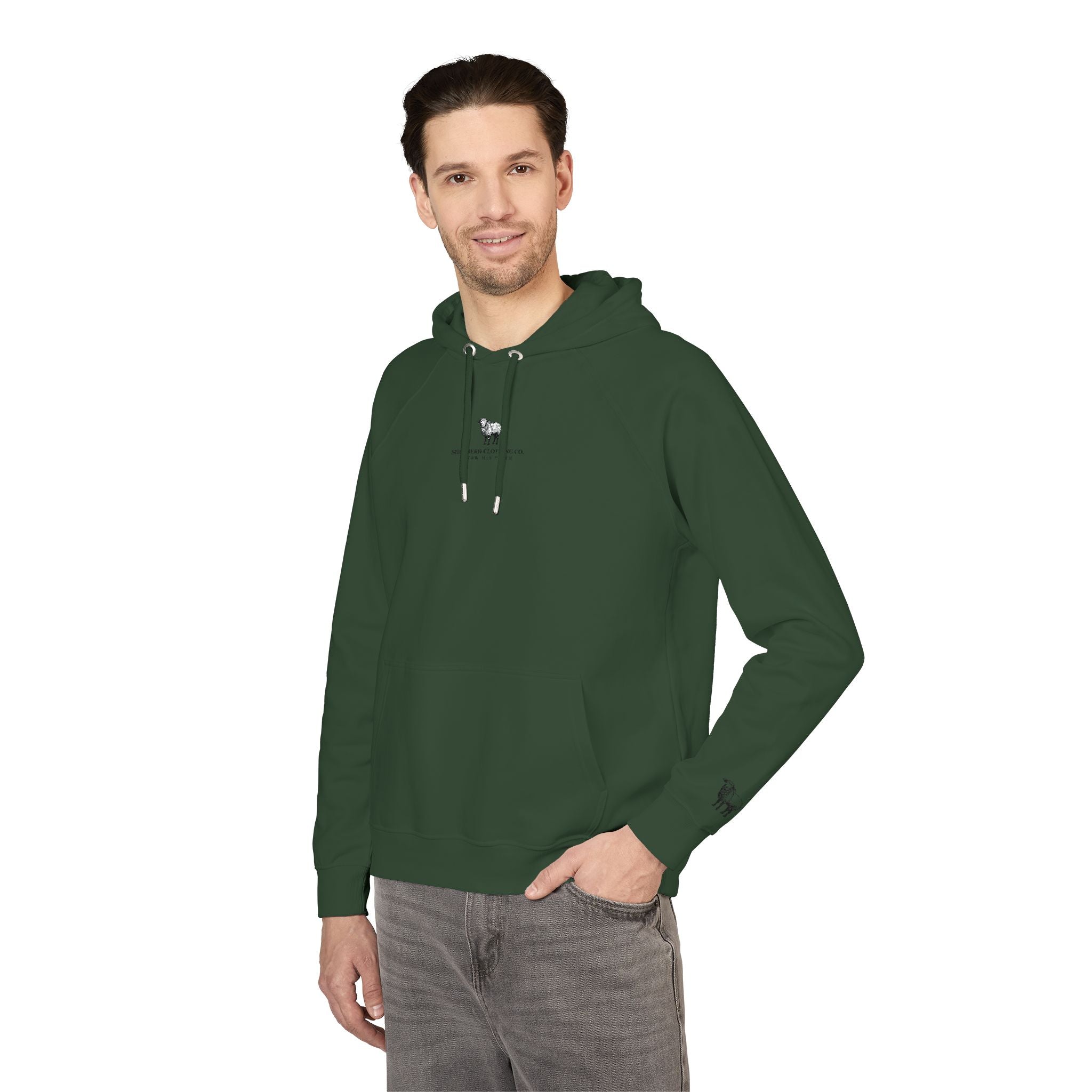 Embroidered Minimalist Sheep Hoodie — Eco Raglan Pullover