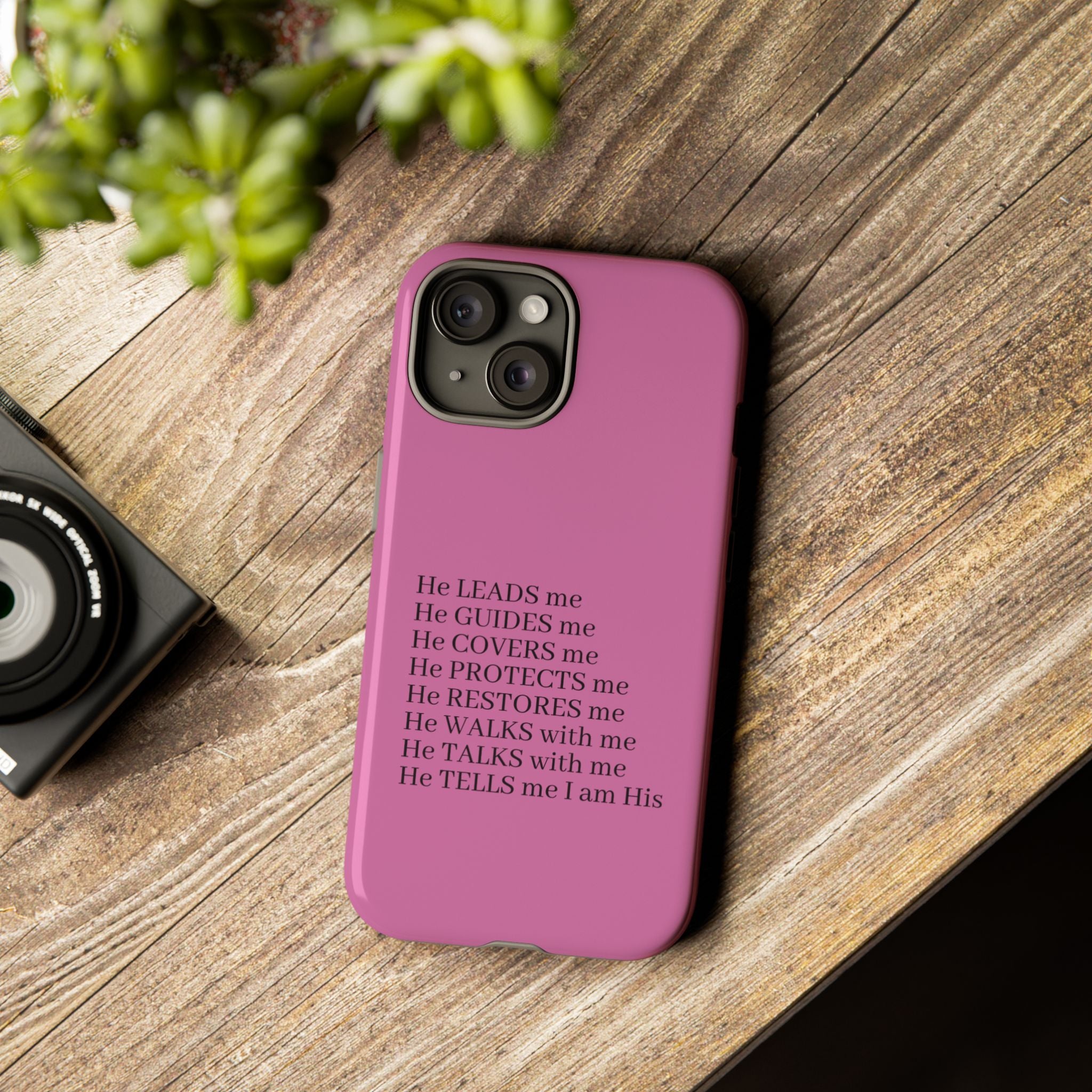 Pink Christian Faith iPhone Case — "He Leads Me" Inspirational Phone Cover