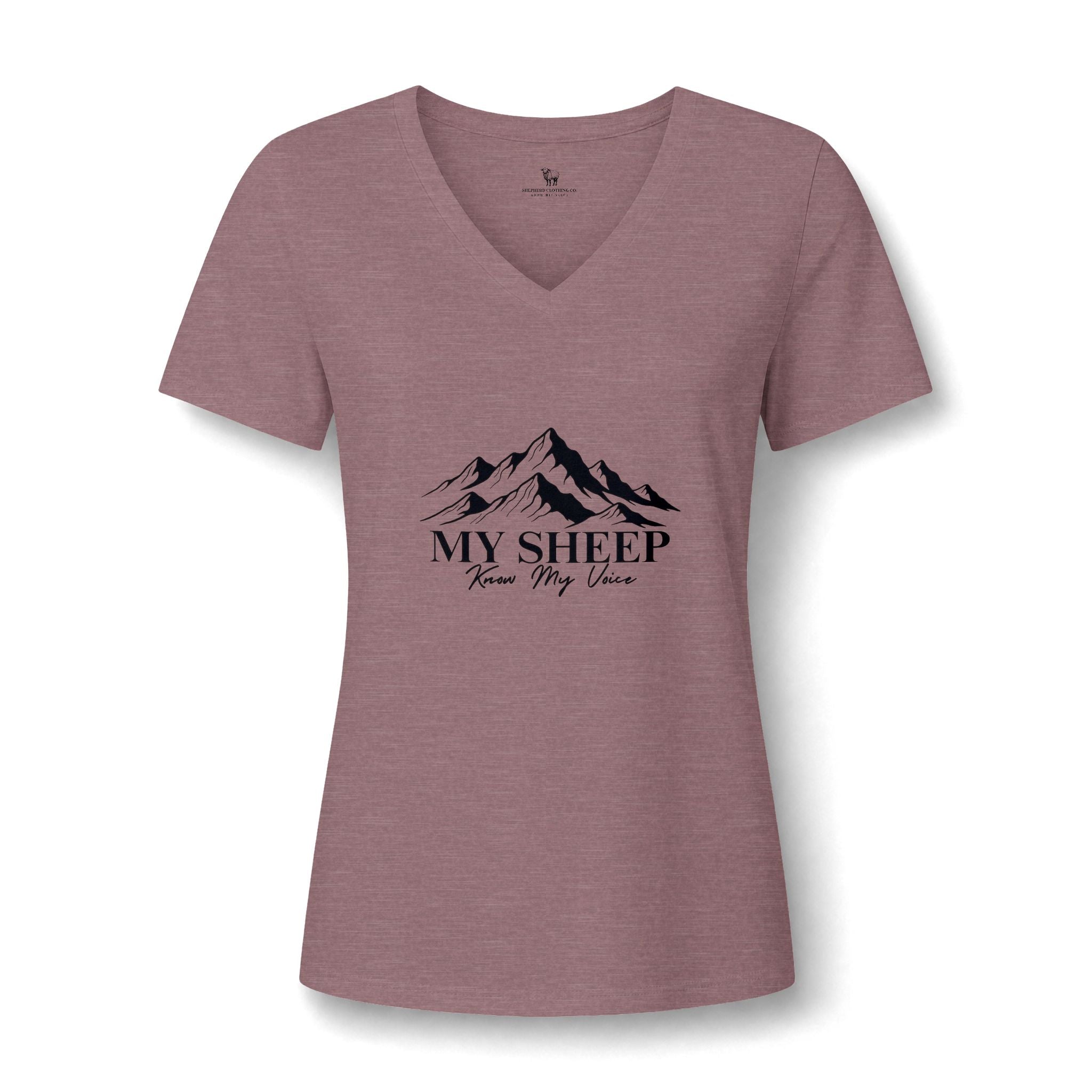 My Sheep Knows My Voice V-Neck Tee — Christian Mountains Graphic Tee