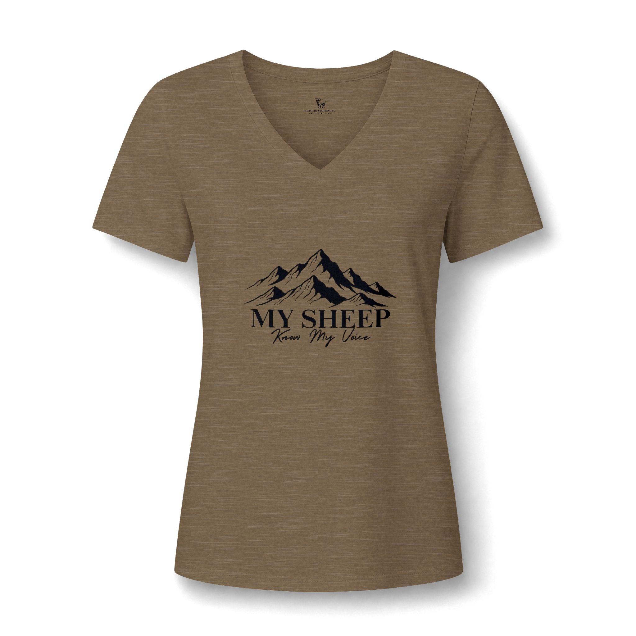 My Sheep Knows My Voice V-Neck Tee — Christian Mountains Graphic Tee