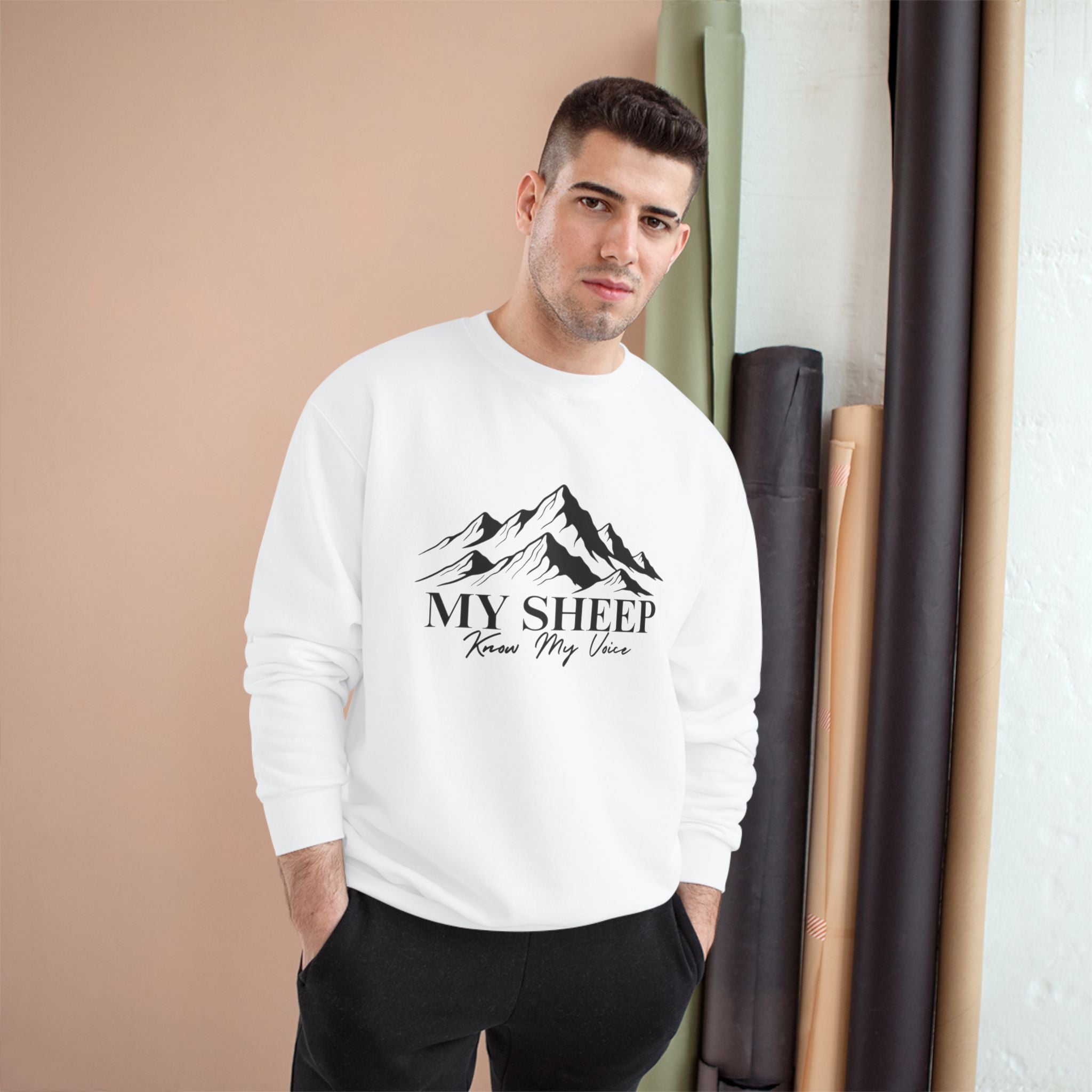 My Sheep Sweatshirt — Christian Mountain Crewneck (John 10:4)