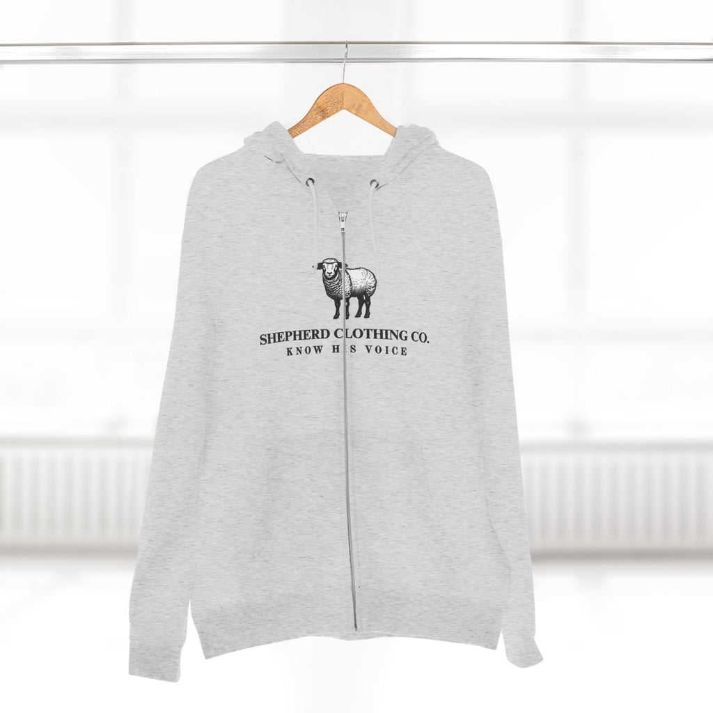 Shepherd Clothing Co. Zip Hoodie — Know His Voice | Lamb Logo Zip-Up Hoodie