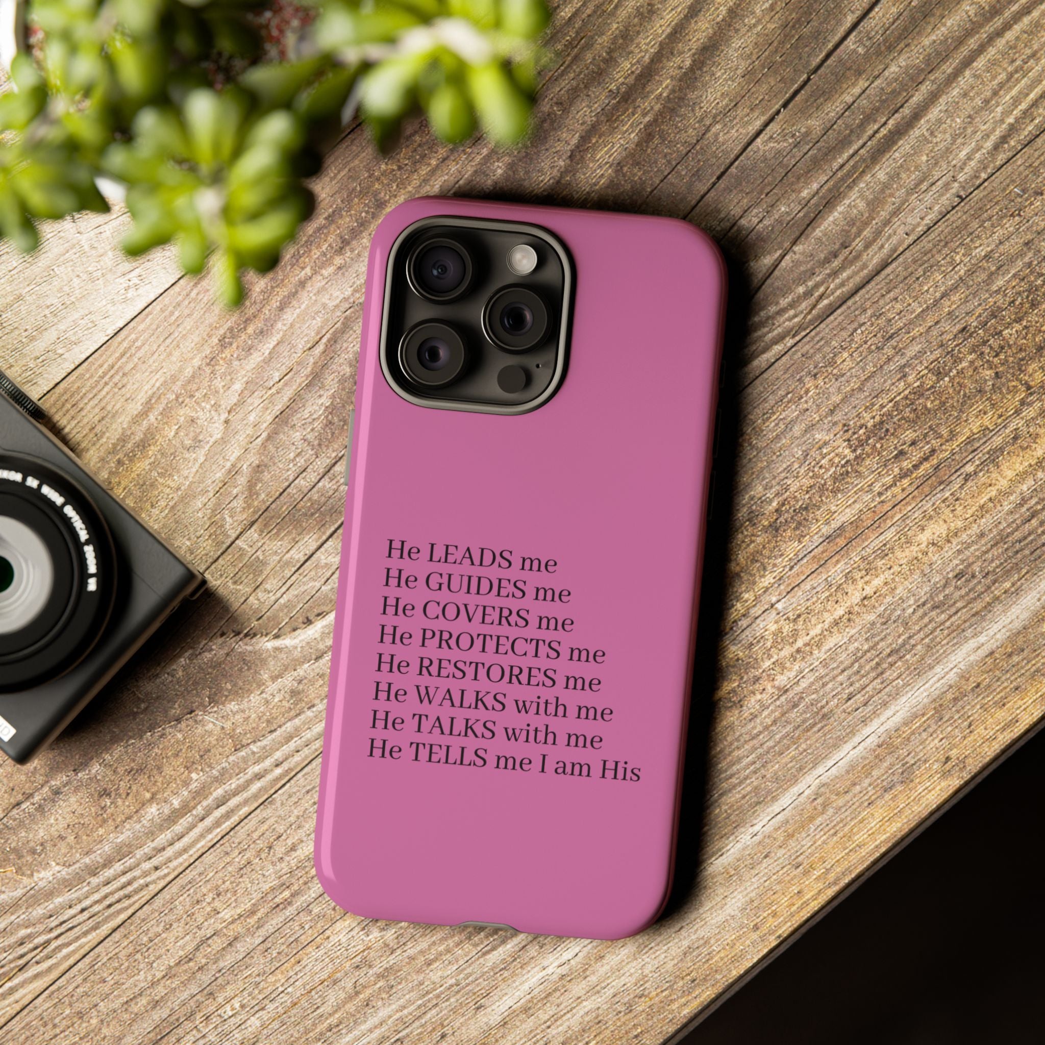 Pink Christian Faith iPhone Case — "He Leads Me" Inspirational Phone Cover