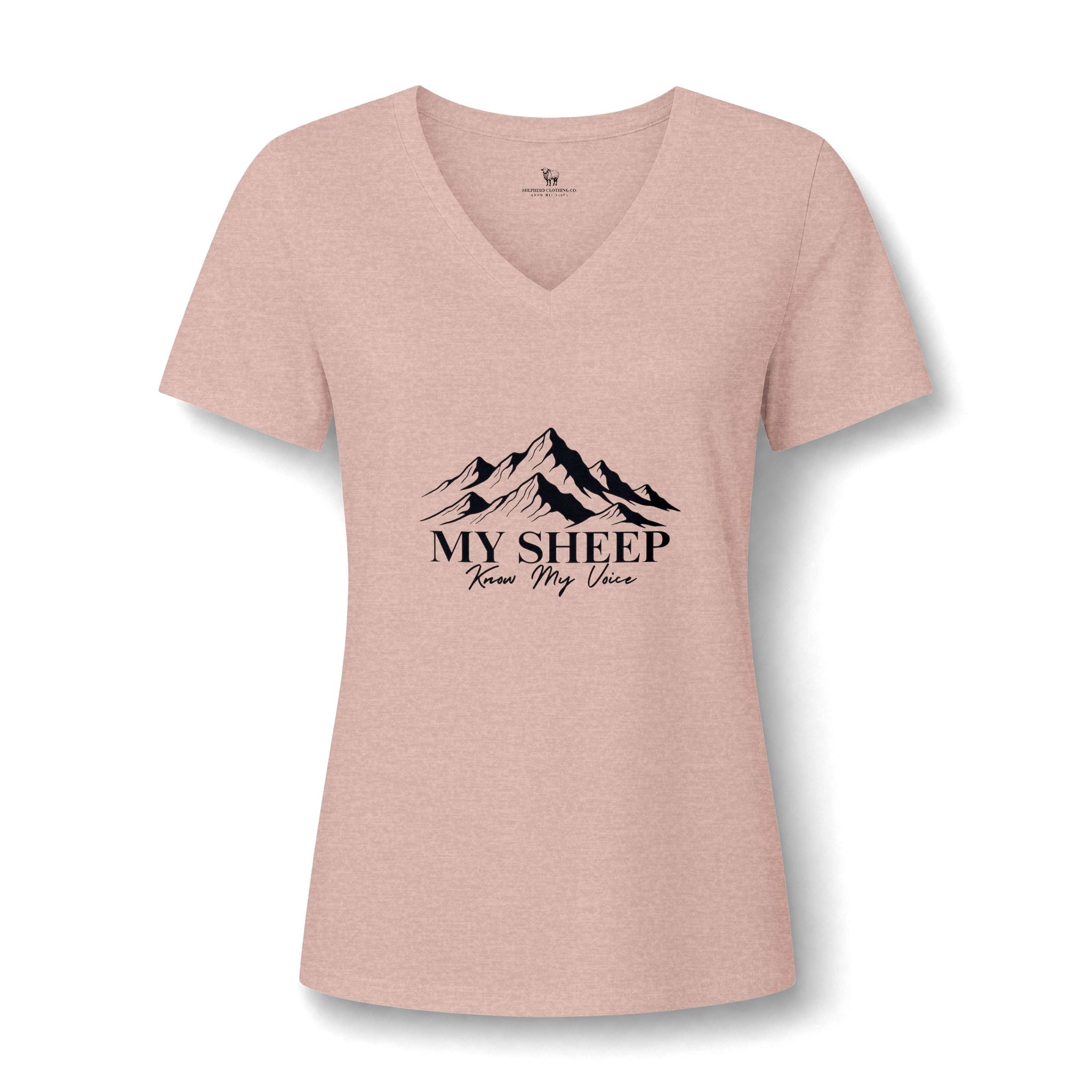 My Sheep Knows My Voice V-Neck Tee — Christian Mountains Graphic Tee