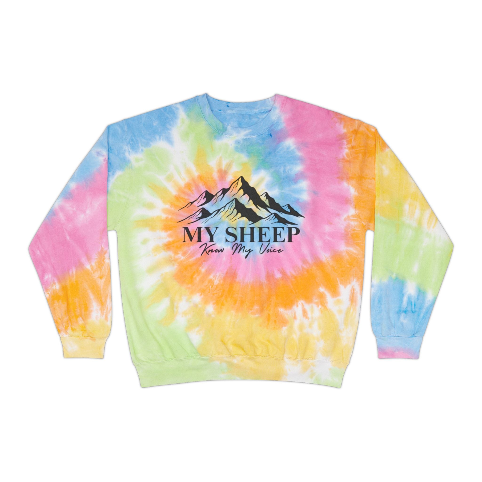 Tie-Dye Sweatshirt — "My Sheep Know My Voice" Christian Crewneck (John 10:4)