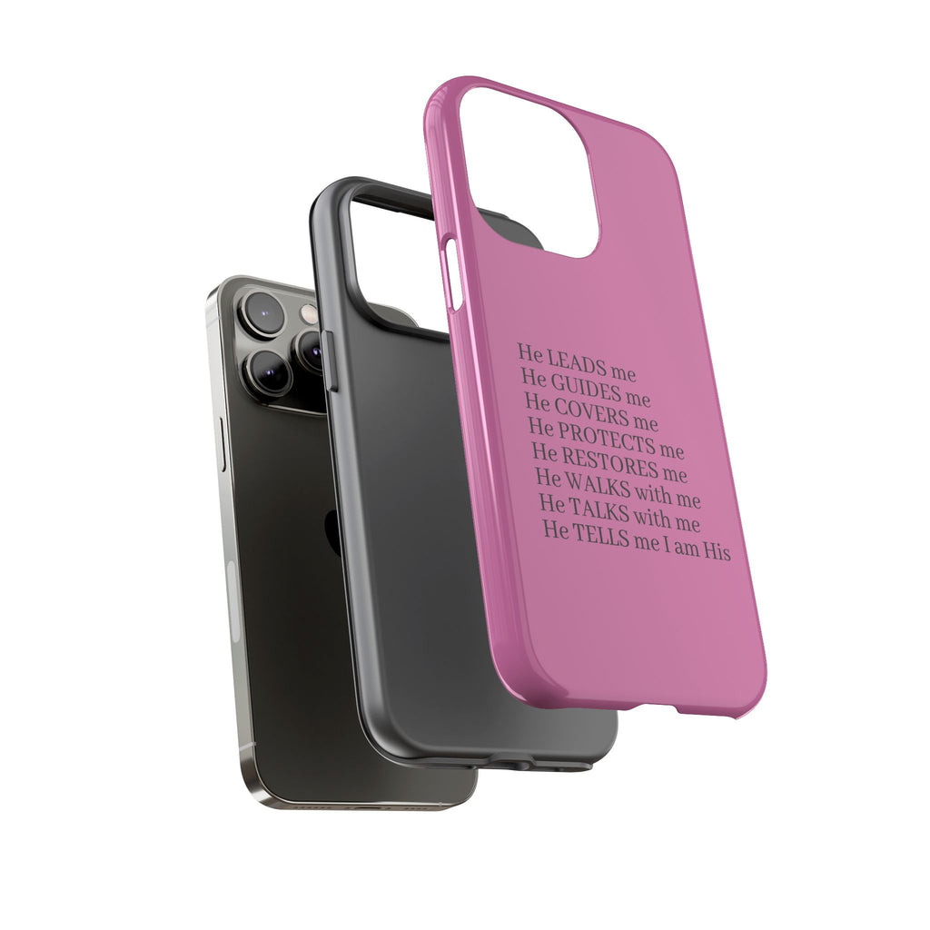 Pink Christian Faith iPhone Case — "He Leads Me" Inspirational Phone Cover