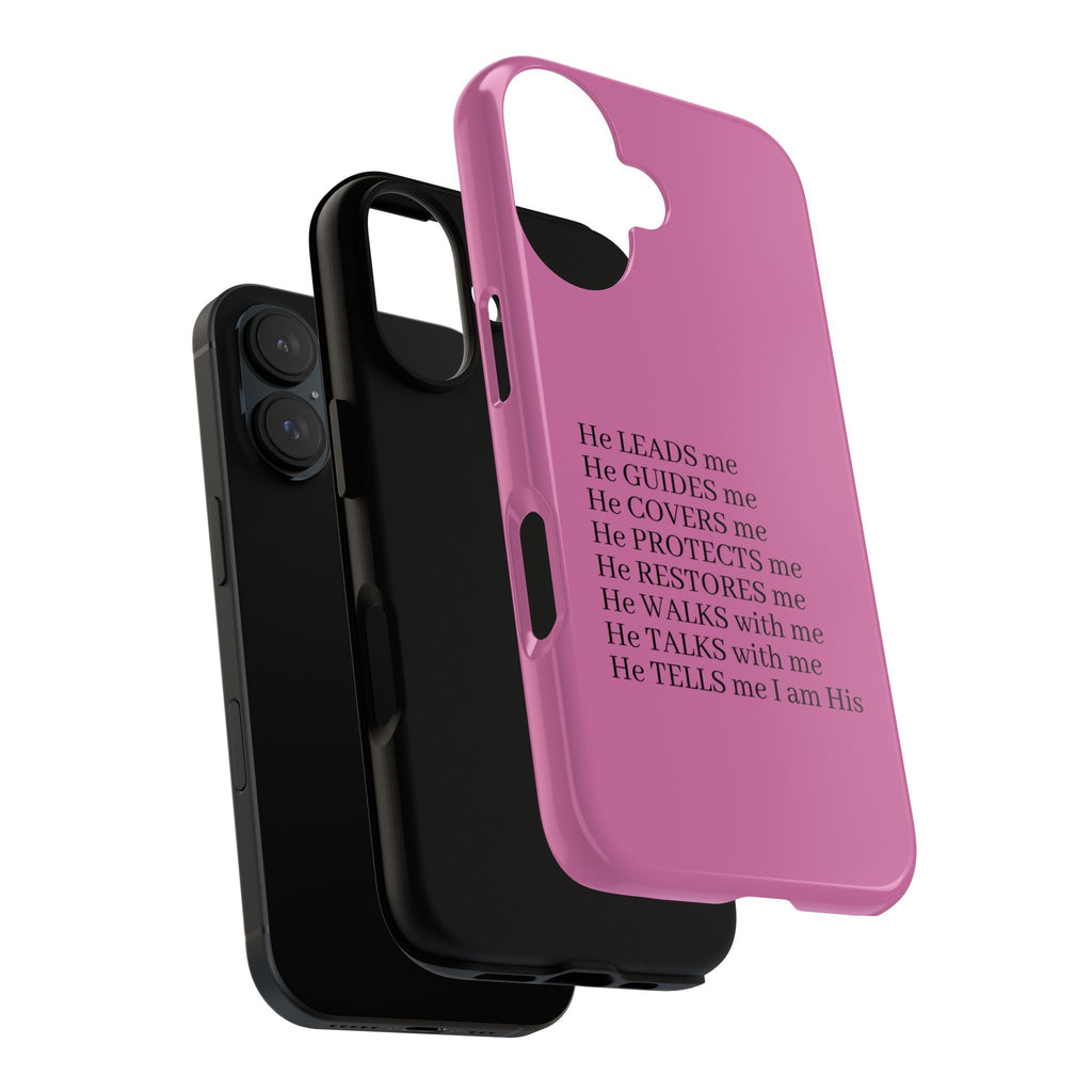 Pink Christian Faith iPhone Case — "He Leads Me" Inspirational Phone Cover