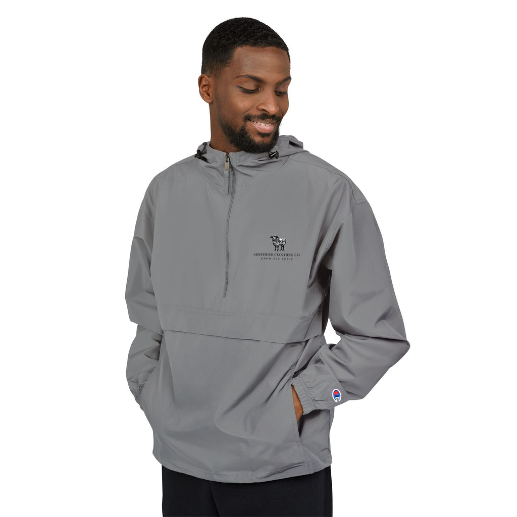 Packable Anorak Jacket — Light Blue Sheep Logo Windbreaker
