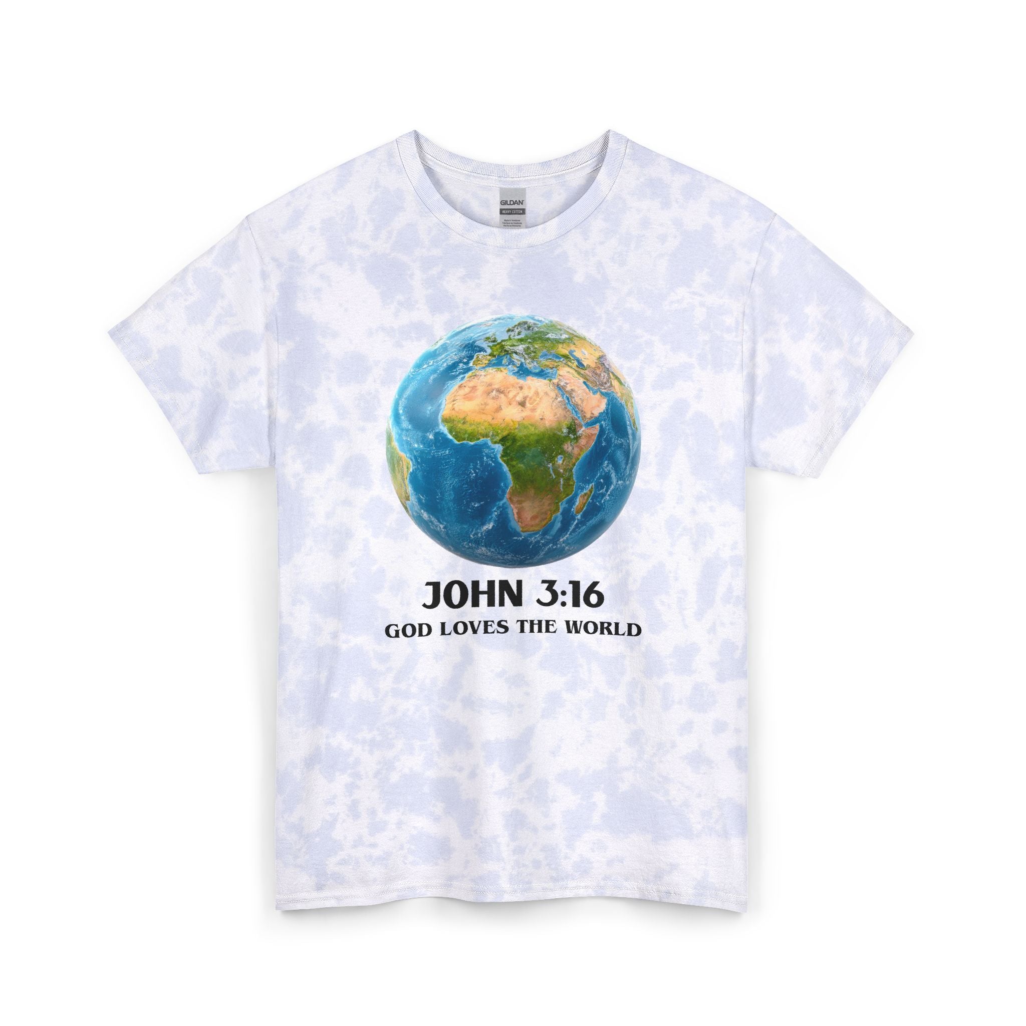 Tie Dye Tee — Earth Globe "John 3:16 God Loves the World" Christian Graphic Shirt