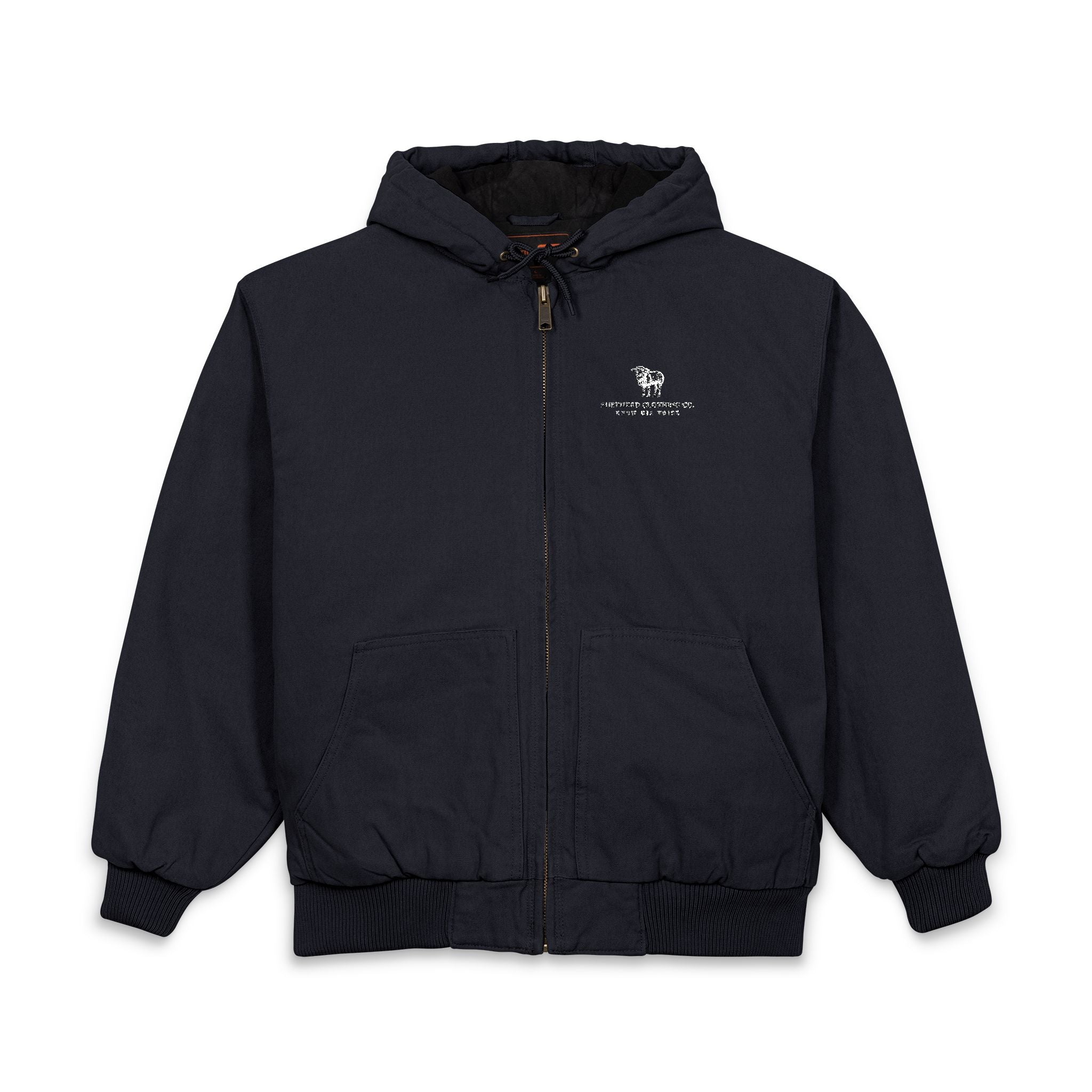 Duck Cloth Hooded Work Jacket - Embroidered Logo Heavy-Duty Workwear