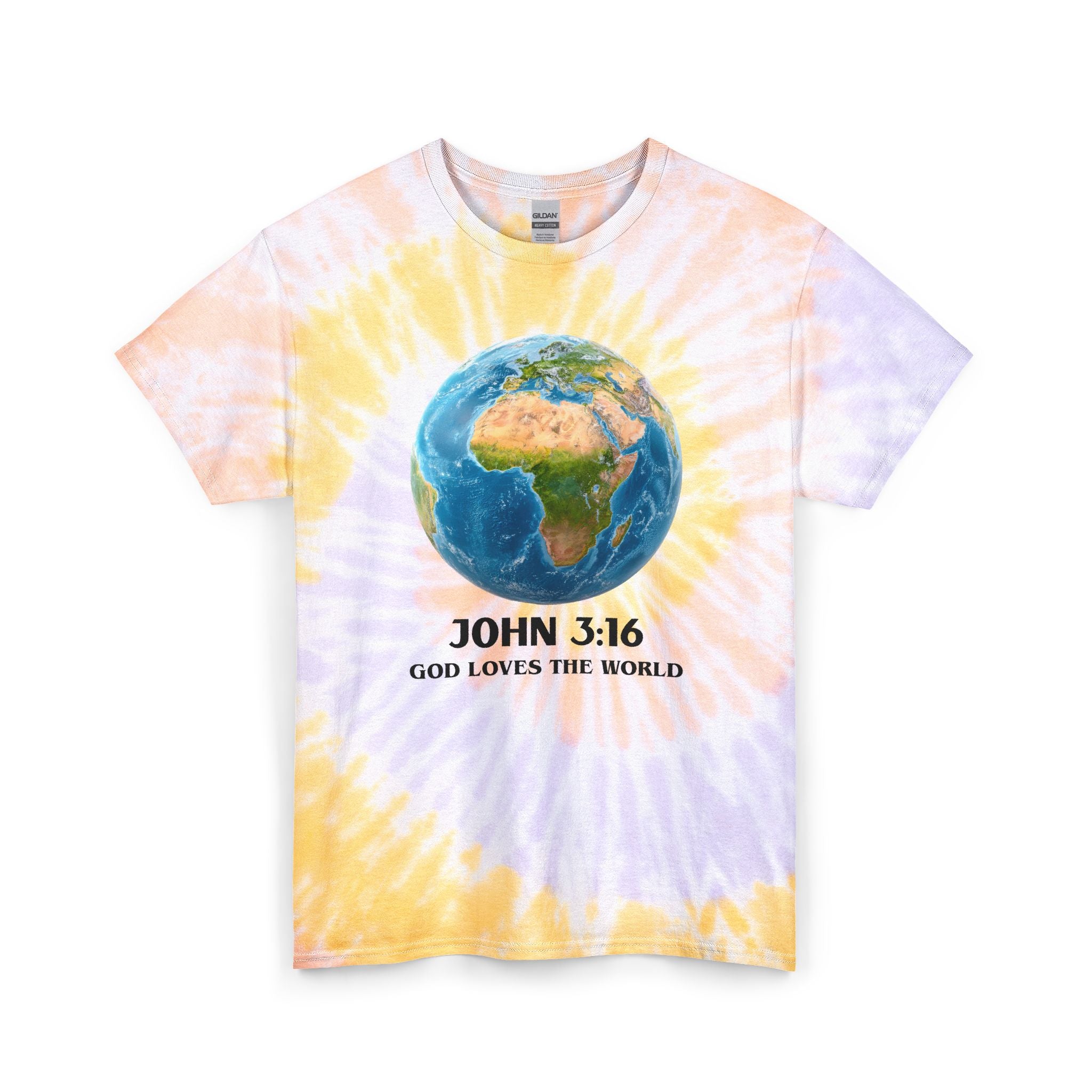 Tie Dye Tee — Earth Globe "John 3:16 God Loves the World" Christian Graphic Shirt
