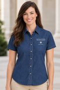 Women's Denim Short Sleeve Shirt — Casual Light Wash Button-Up
