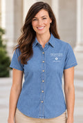 Women's Denim Short Sleeve Shirt — Casual Light Wash Button-Up