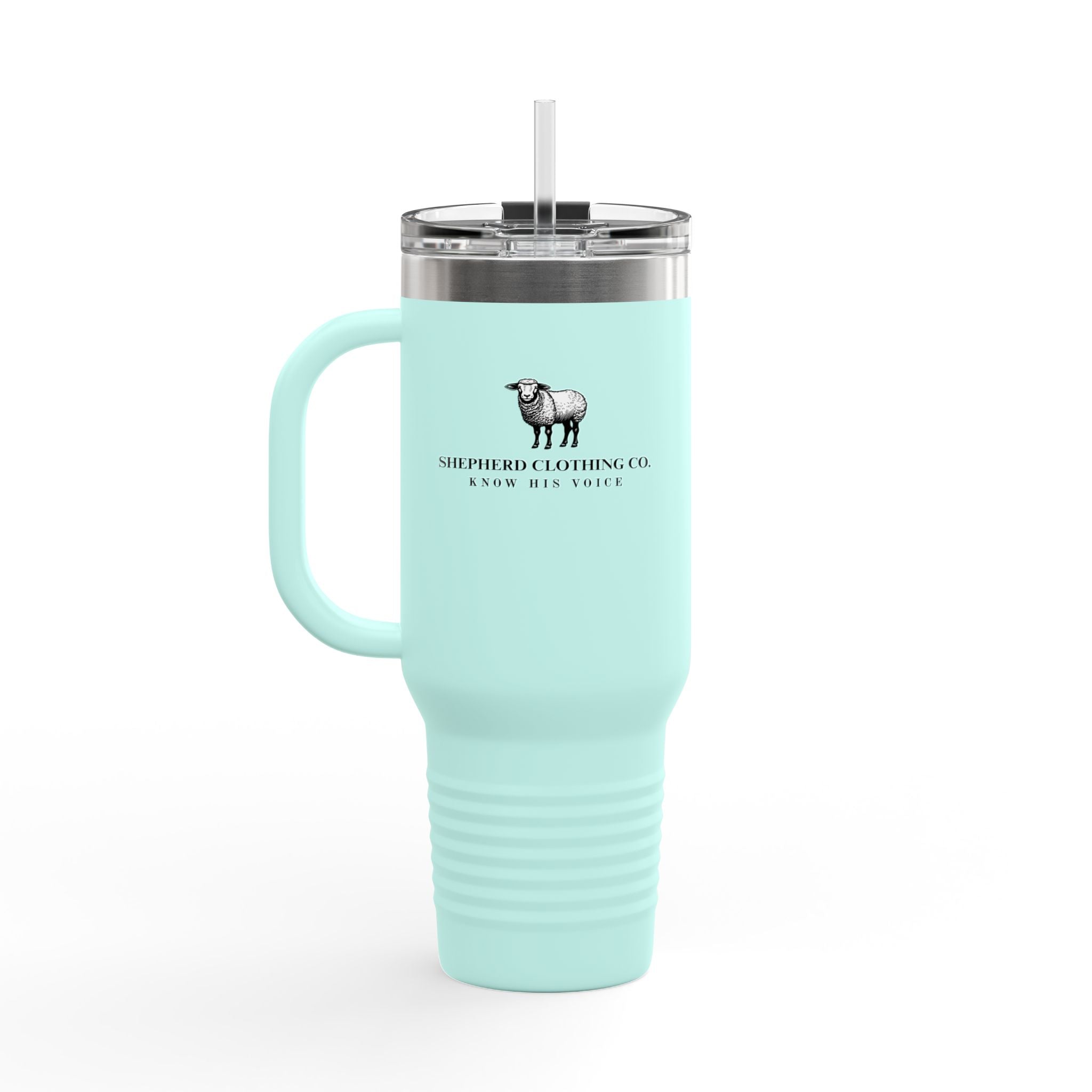 40oz Insulated Travel Mug with Handle — Shepherd Clothing Co. Logo
