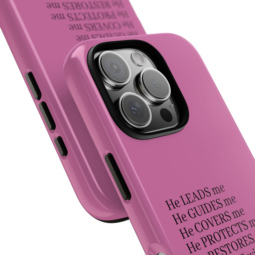 Pink Christian Faith iPhone Case — "He Leads Me" Inspirational Phone Cover