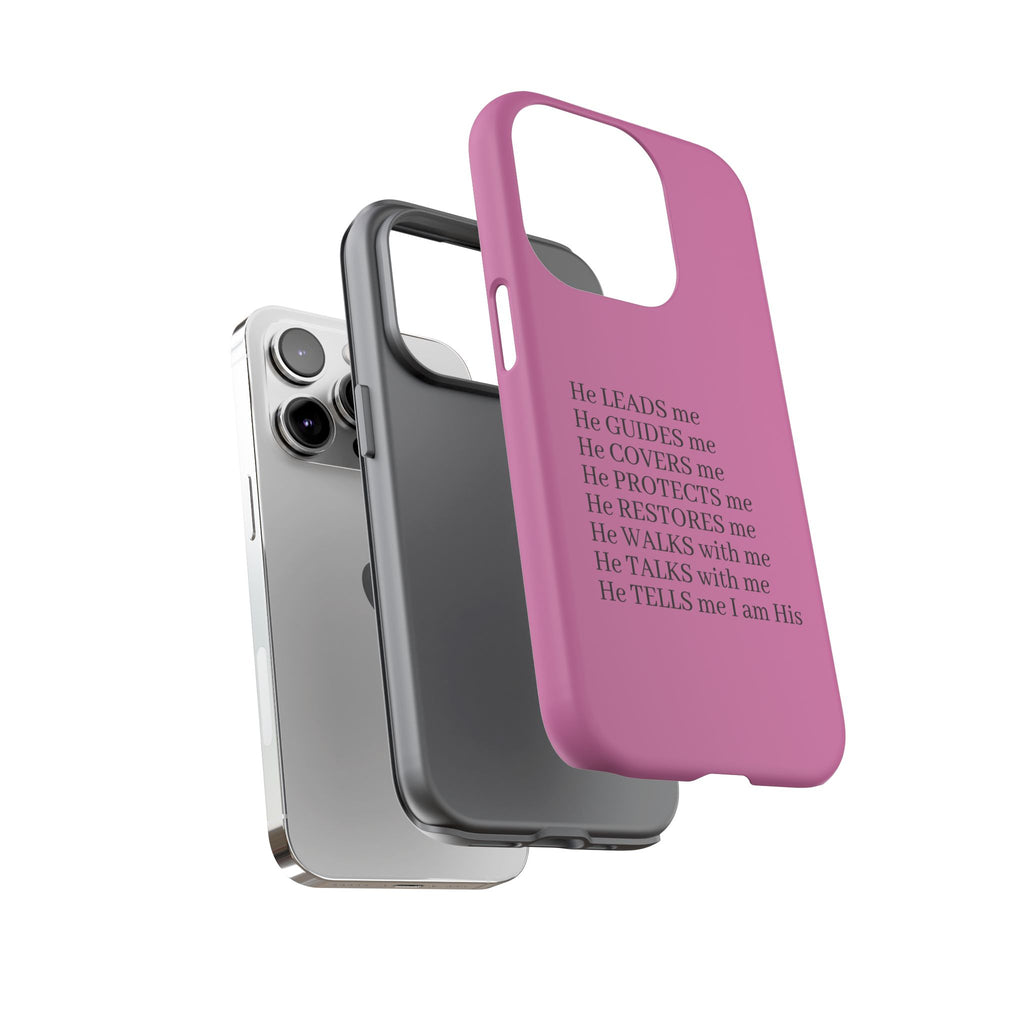 Pink Christian Faith iPhone Case — "He Leads Me" Inspirational Phone Cover