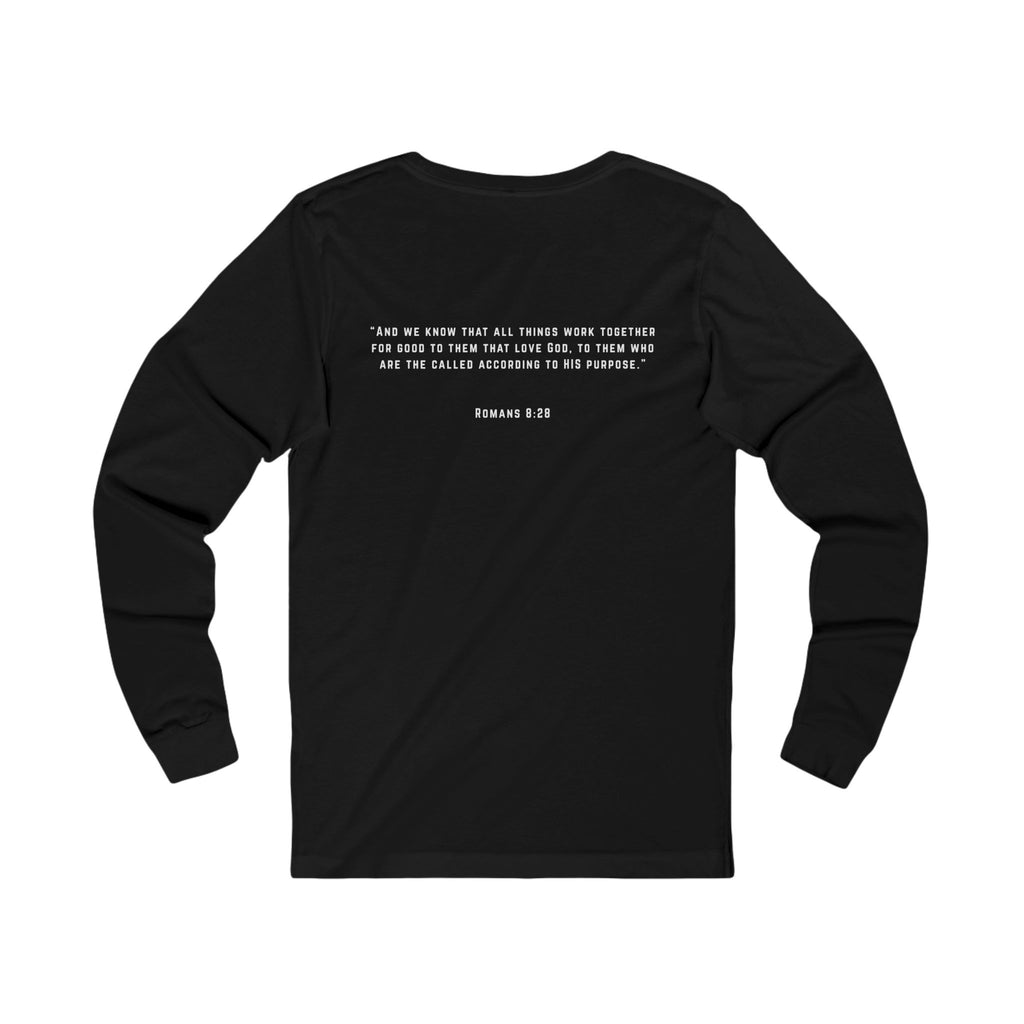 Long Sleeve Tee — 'Romans 8:28' Inspirational Christian Bible Verse Shirt