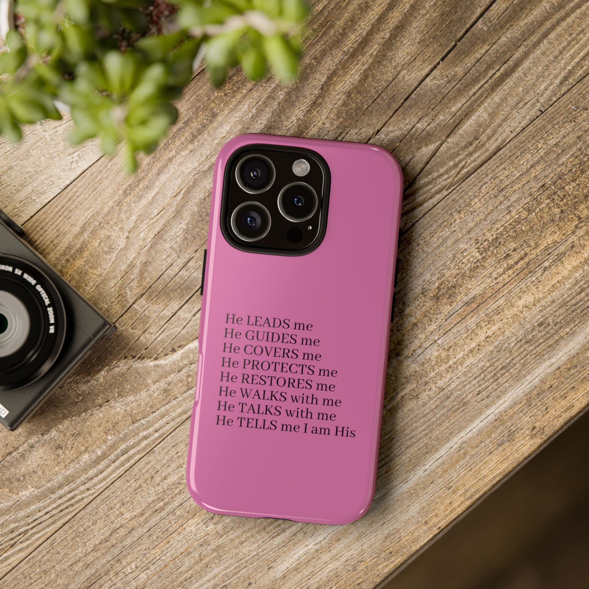 Pink Christian Faith iPhone Case — "He Leads Me" Inspirational Phone Cover