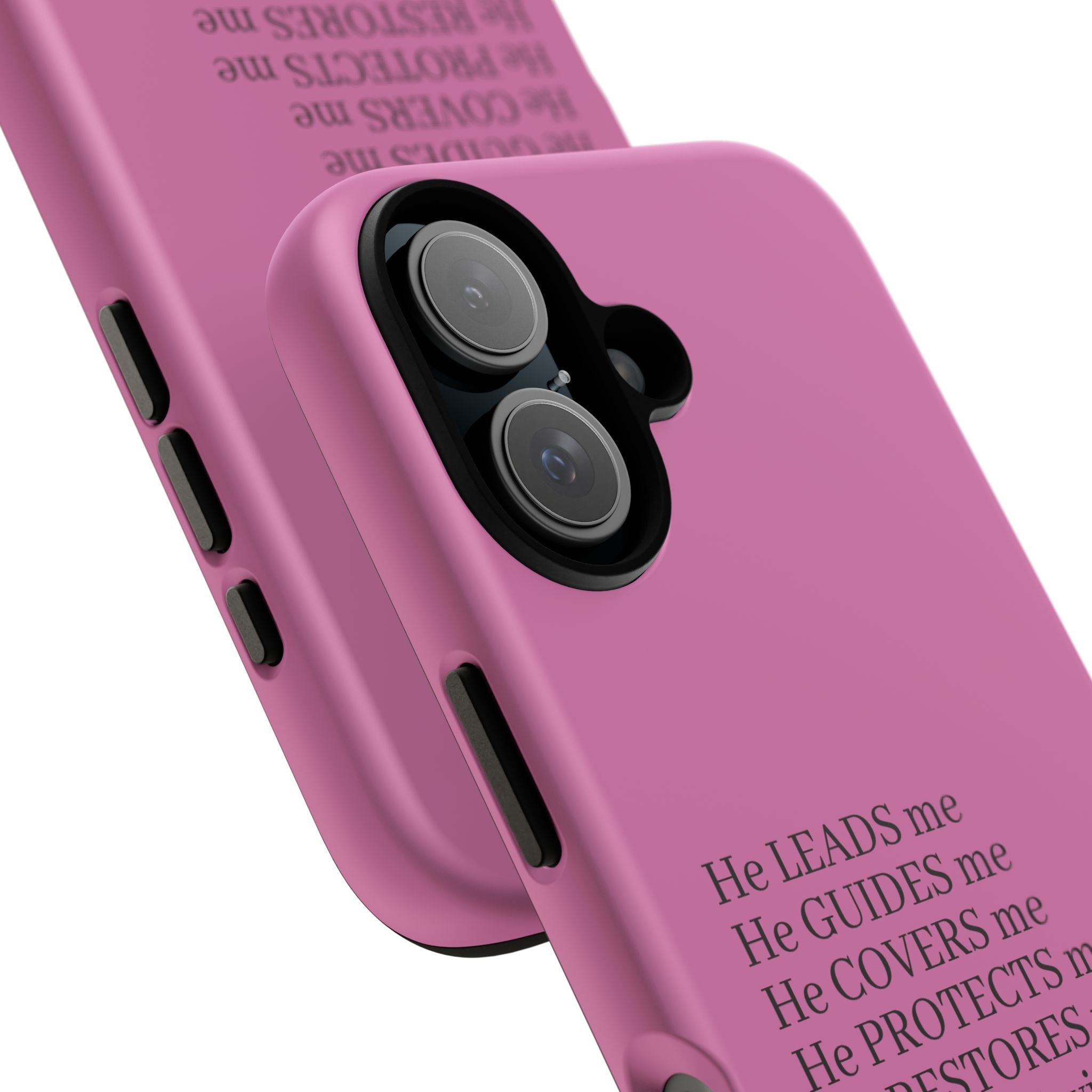 Pink Christian Faith iPhone Case — "He Leads Me" Inspirational Phone Cover