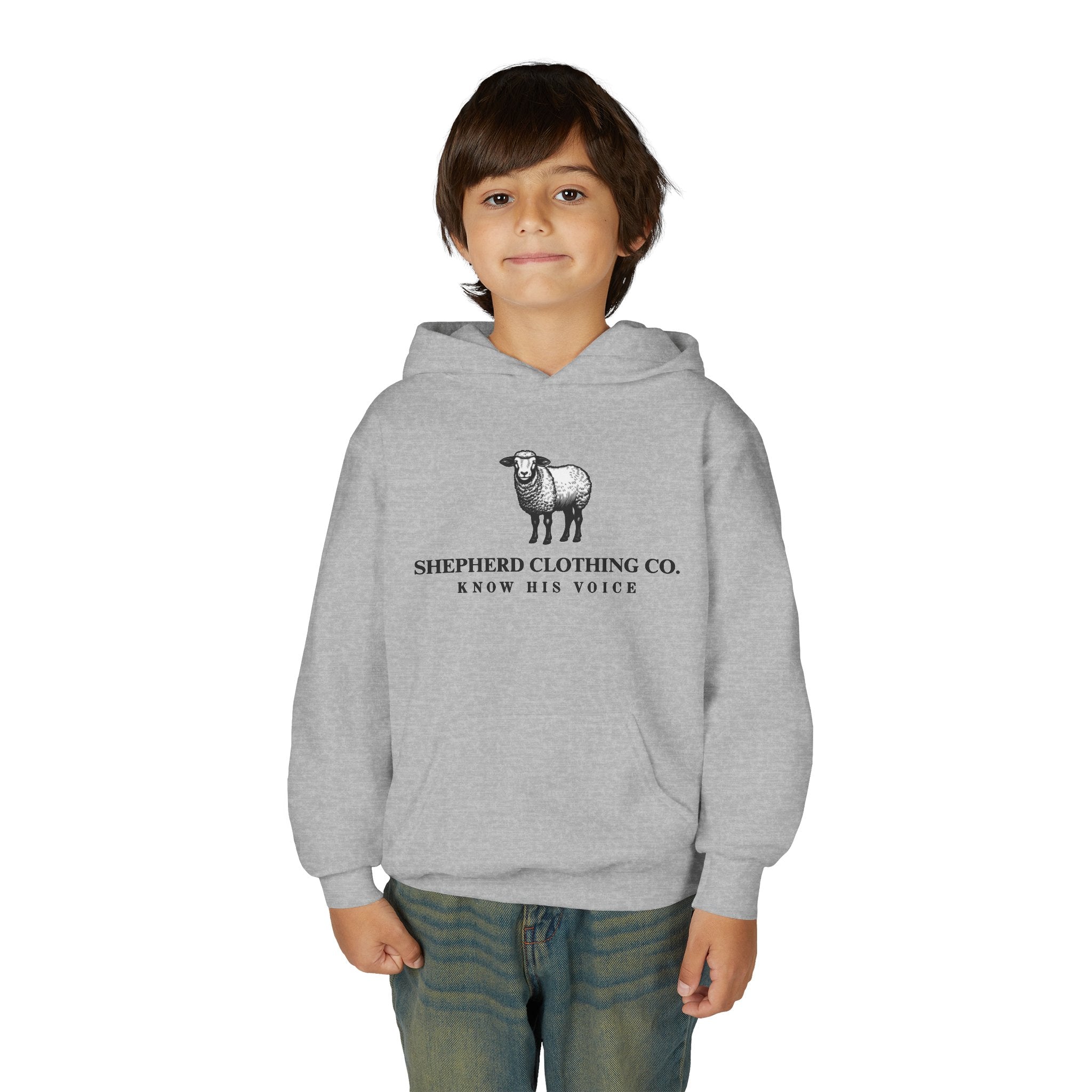 Youth Hoodie — Shepherd Clothing Co. 'Know His Voice' Lamb Graphic