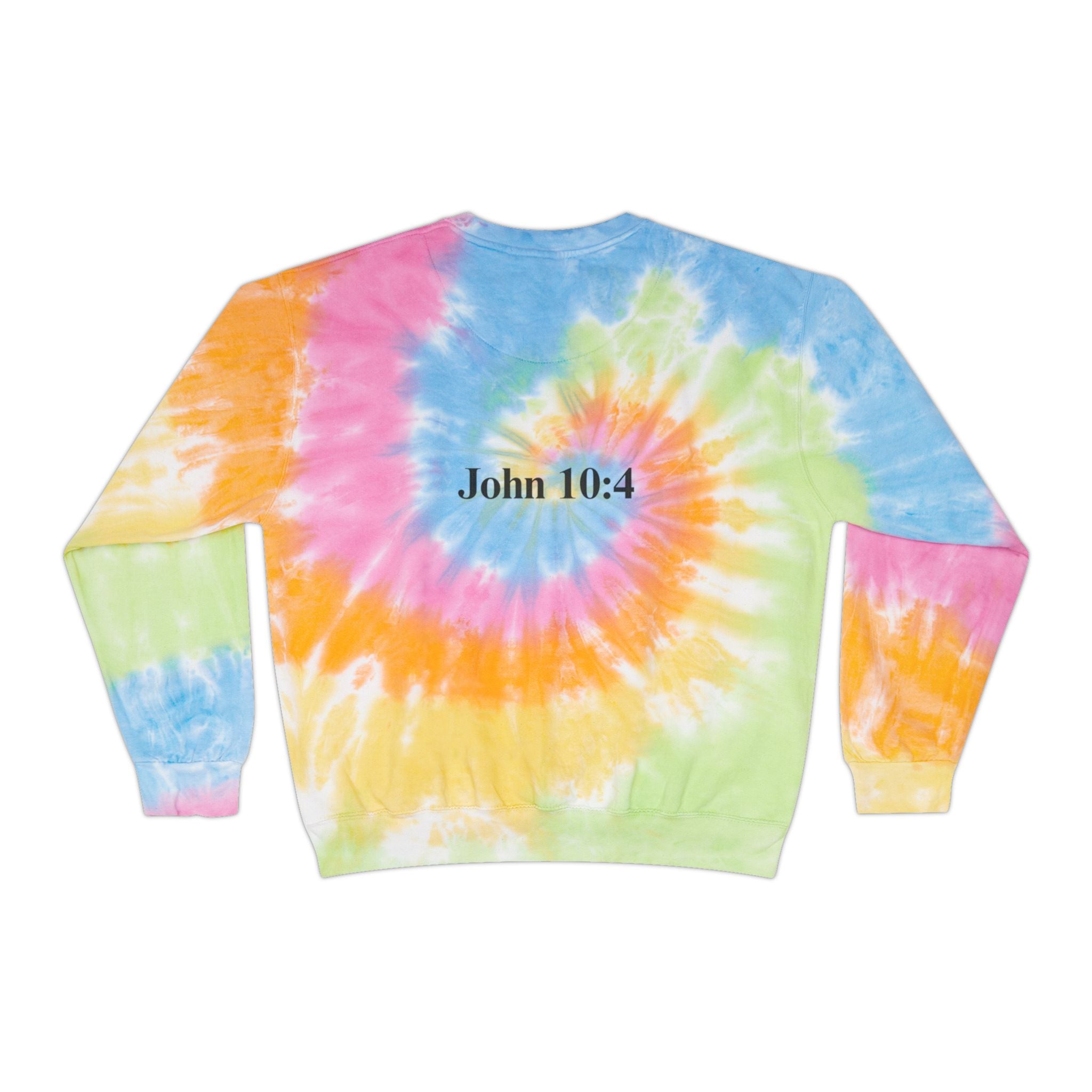 Tie-Dye Sweatshirt — "My Sheep Know My Voice" Christian Crewneck (John 10:4)
