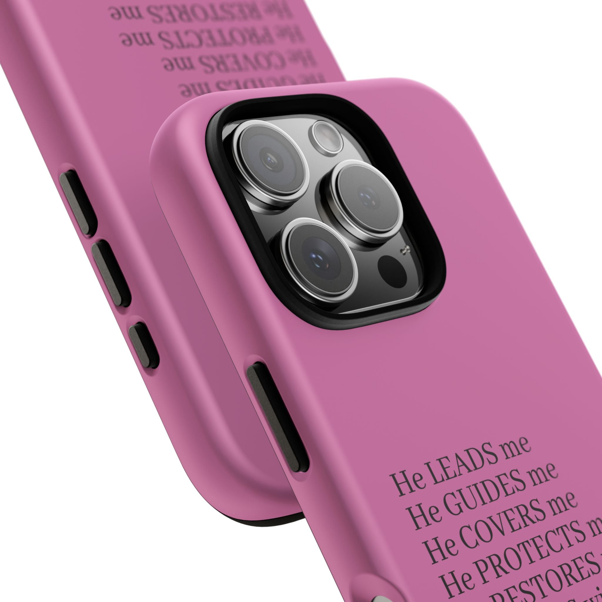 Pink Christian Faith iPhone Case — "He Leads Me" Inspirational Phone Cover