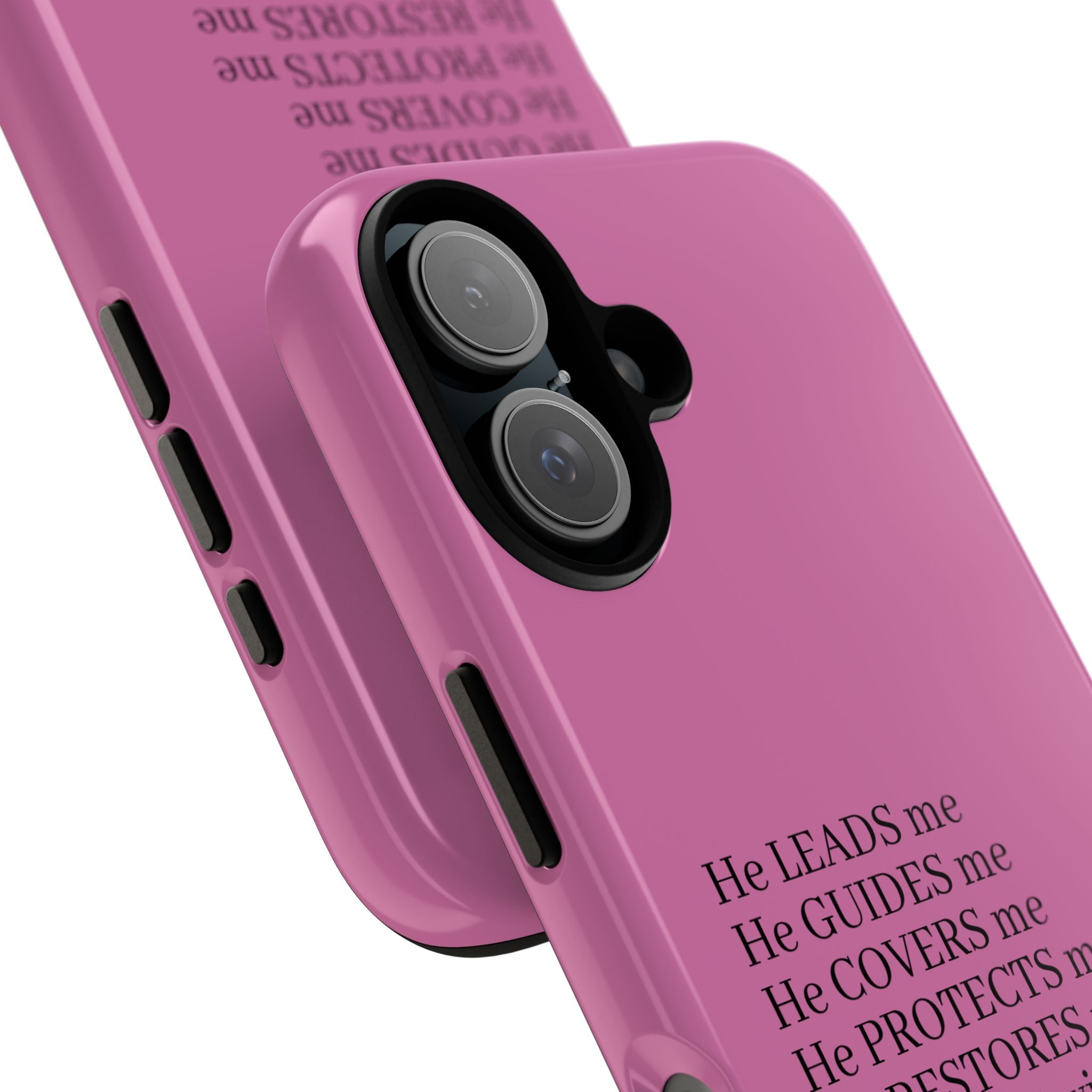 Pink Christian Faith iPhone Case — "He Leads Me" Inspirational Phone Cover
