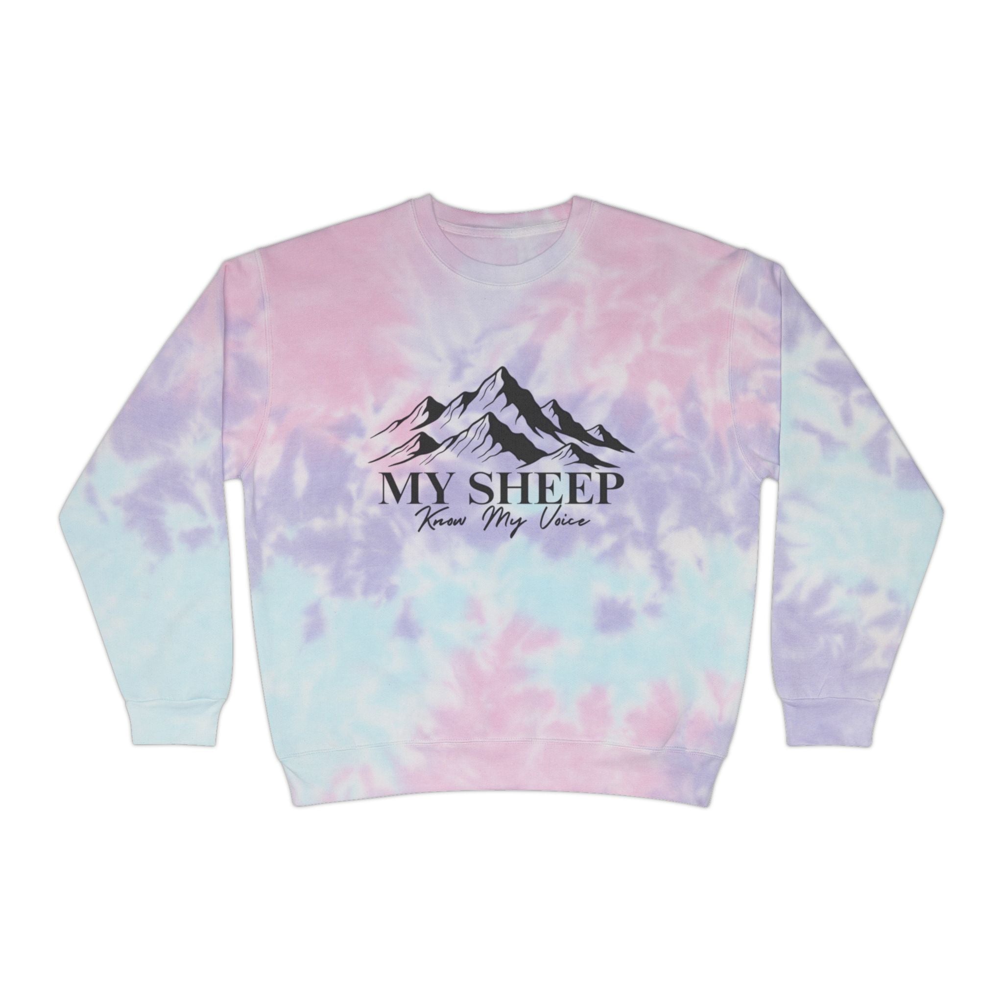 Tie-Dye Sweatshirt — "My Sheep Know My Voice" Christian Crewneck (John 10:4)