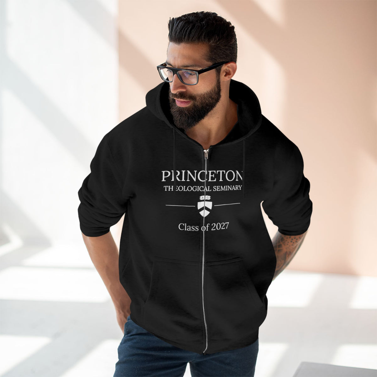 Princeton Theological Seminary Class of 2027 Zip Hoodie — Campus Chapel Illustration