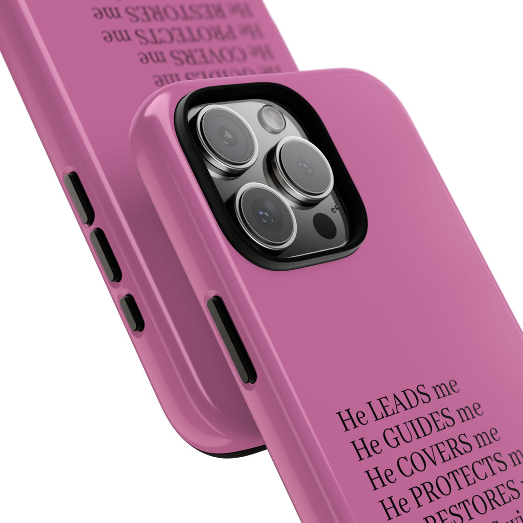 Pink Christian Faith iPhone Case — "He Leads Me" Inspirational Phone Cover