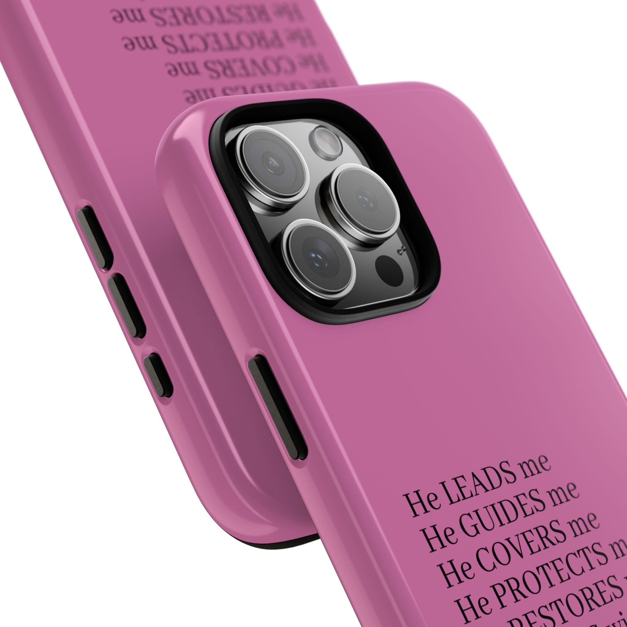 Pink Christian Faith iPhone Case — "He Leads Me" Inspirational Phone Cover