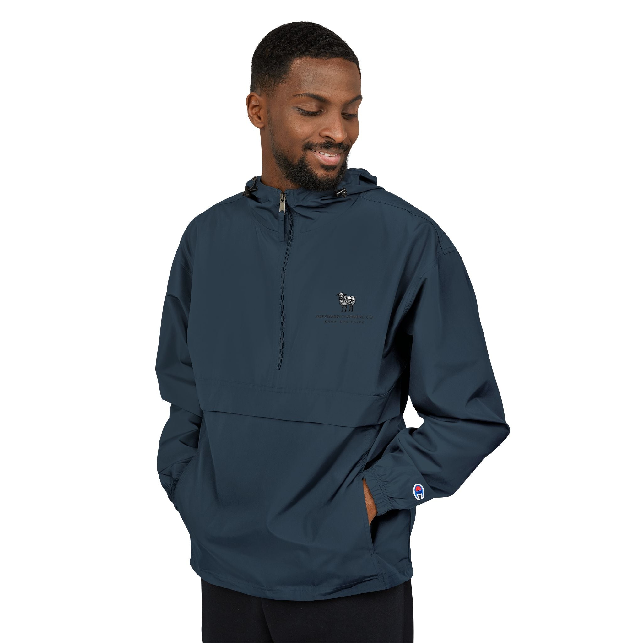 Packable Anorak Jacket — Light Blue Sheep Logo Windbreaker