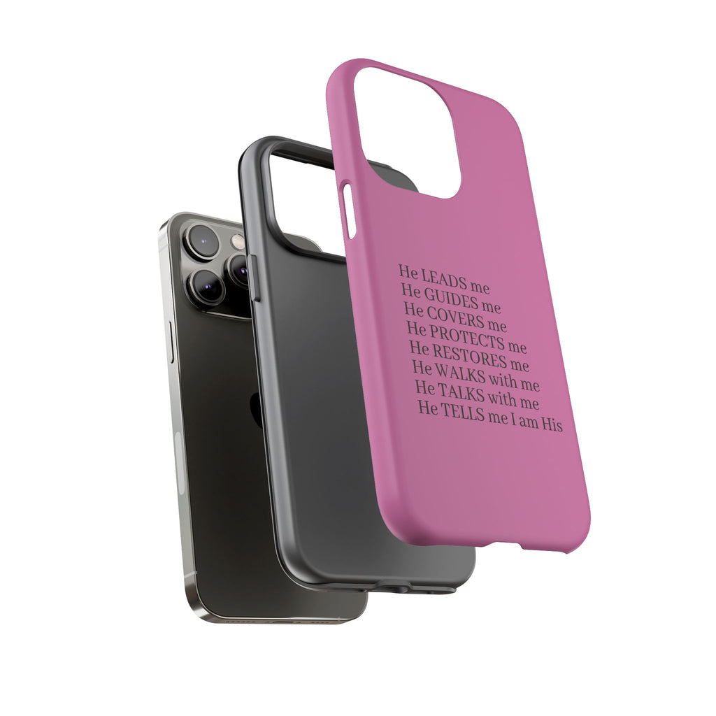 Pink Christian Faith iPhone Case — "He Leads Me" Inspirational Phone Cover