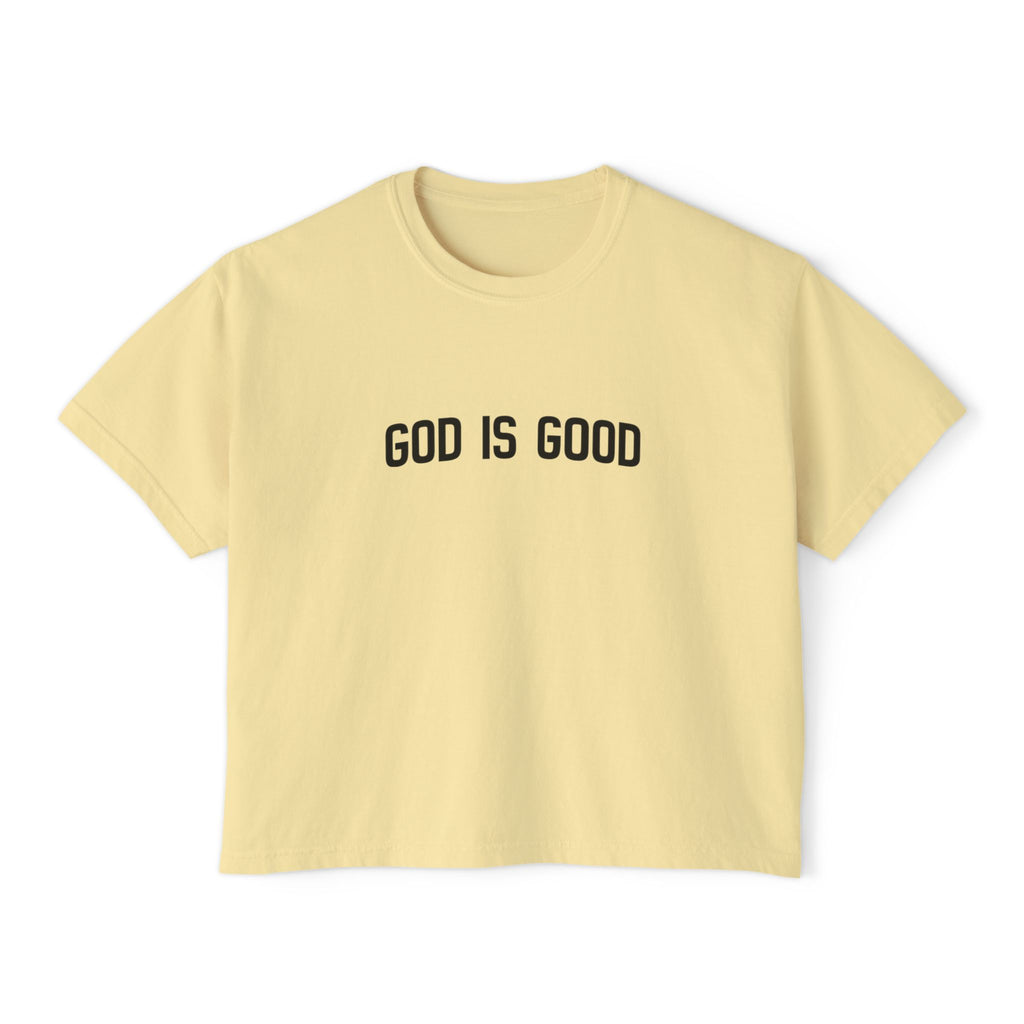 God Is Good Women's Boxy Tee — Faith-Based Casual Crop Top