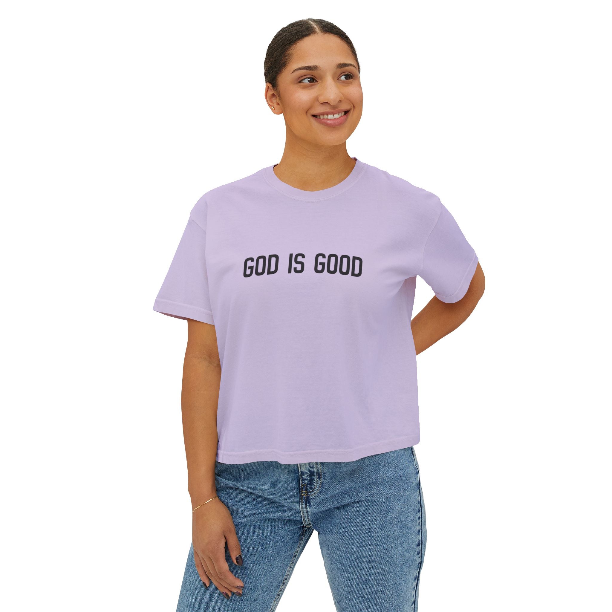 God Is Good Women's Boxy Tee — Faith-Based Casual Crop Top