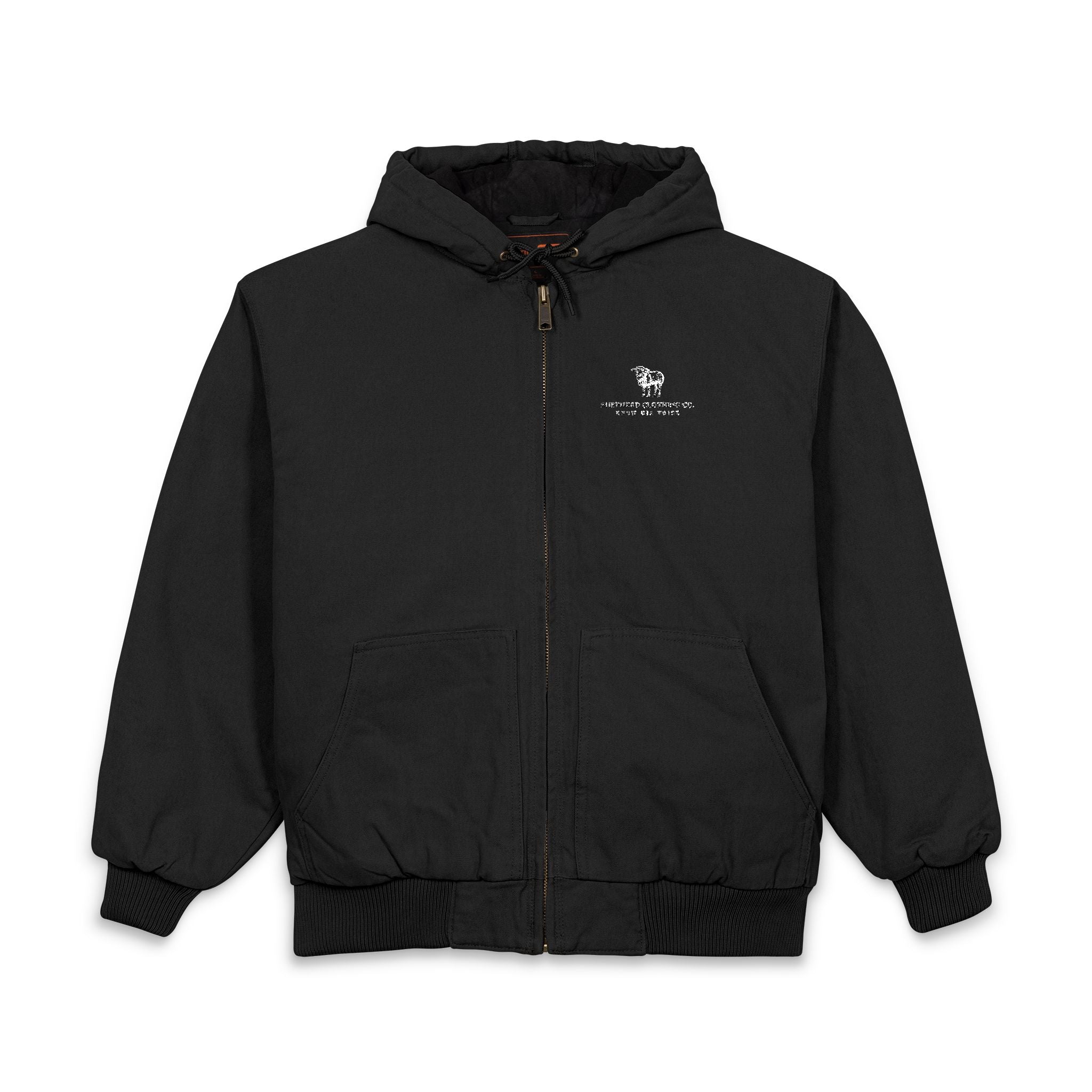 Duck Cloth Hooded Work Jacket - Embroidered Logo Heavy-Duty Workwear